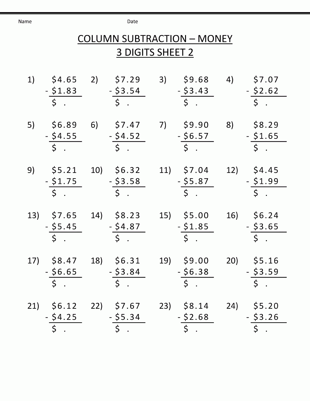 4Th Grade Math Worksheet Printable