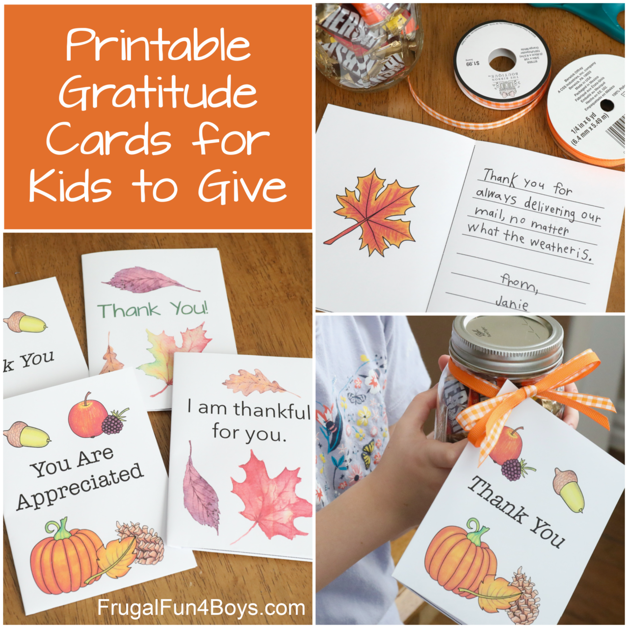 Printable Gratitude Cards Kids Thanksgiving Activity Frugal Fun For Boys And Girls