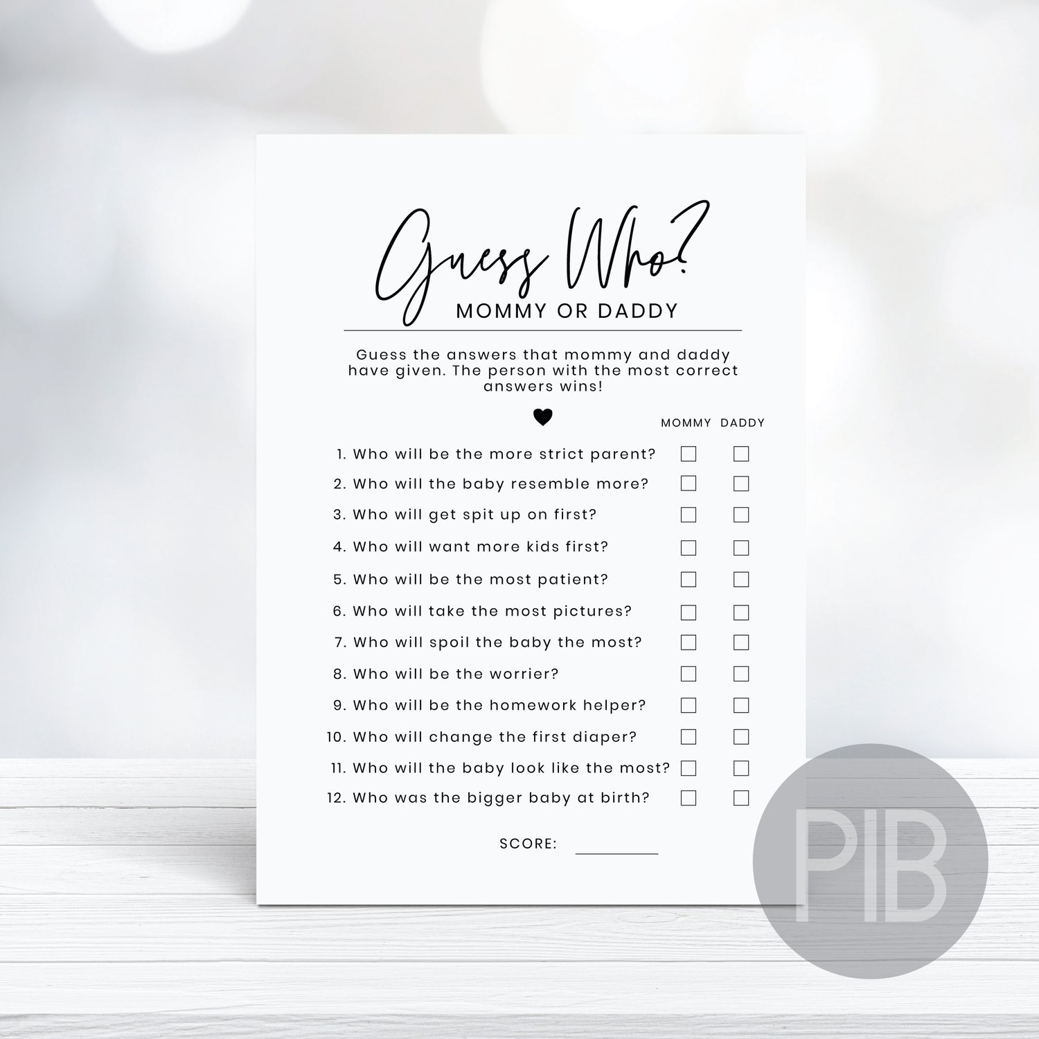 Printable Guess Who Mommy Or Daddy Baby Shower Game
