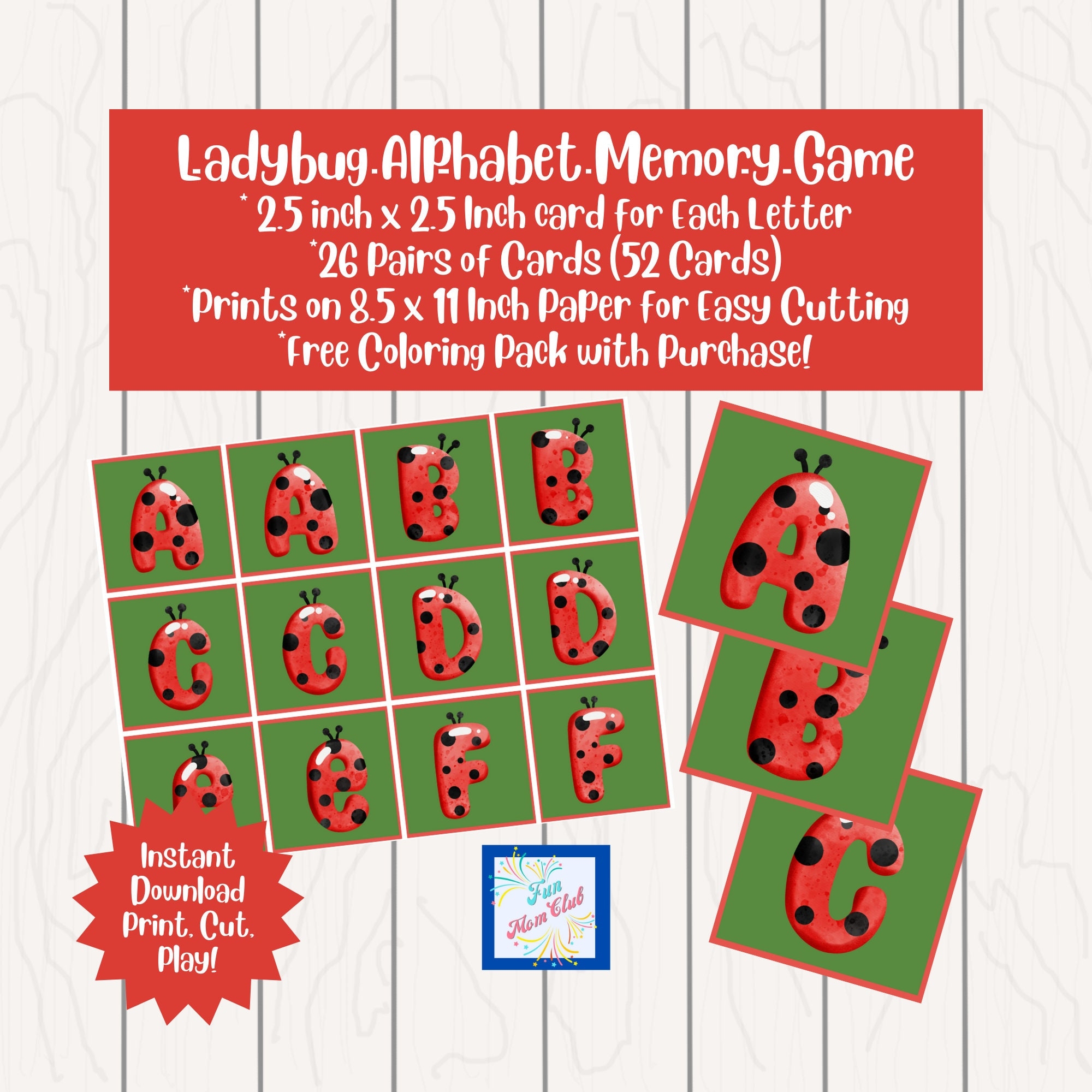 Printable Ladybug Alphabet Memory Matching Card Game Educational Activity Daycare Home School Preschool Toddler Early Learning Toy Etsy