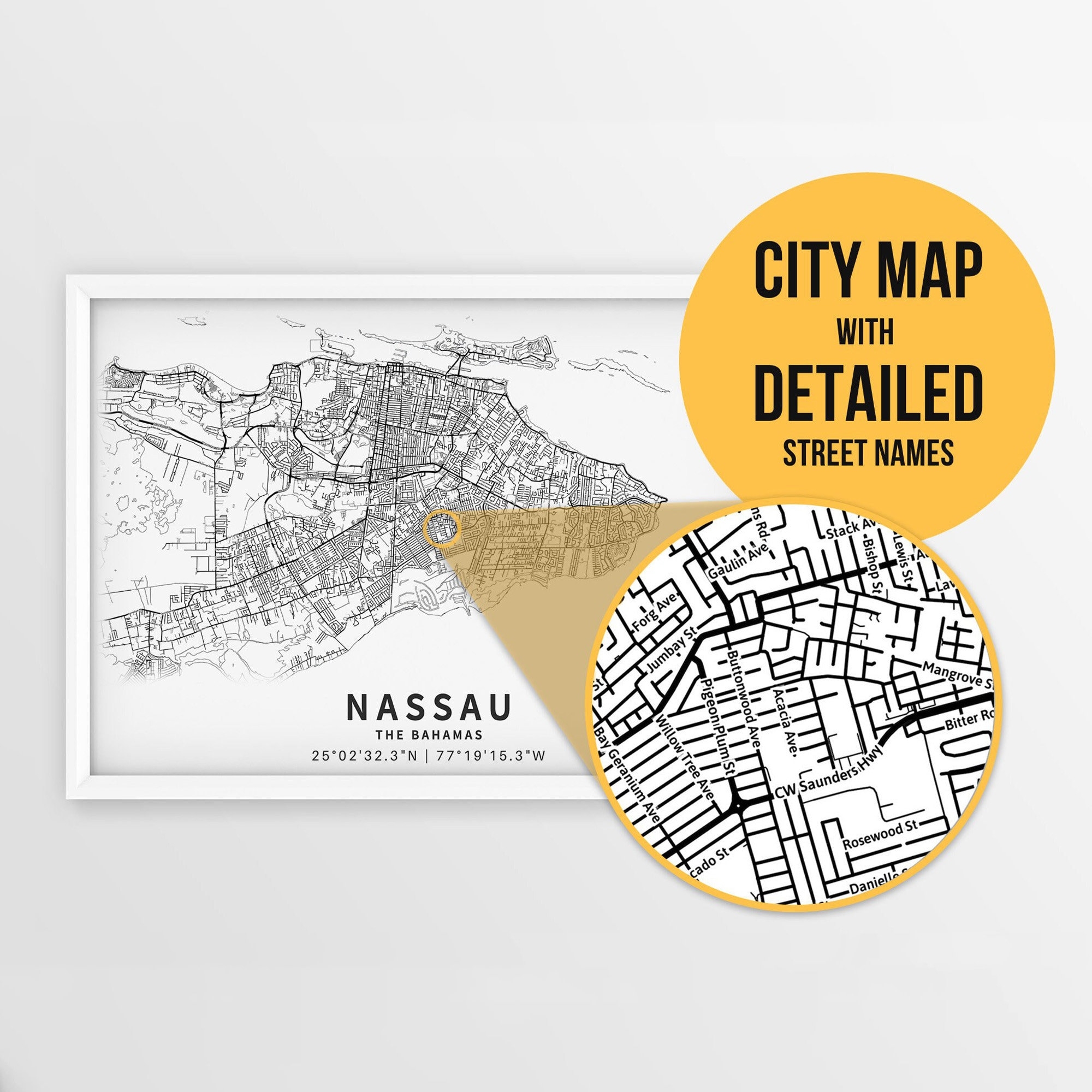 Printable Map Of Nassau The Bahamas With Street Names Instant Download City Map Travel Gift City Poster Road Map Print Wall Art Etsy Sweden
