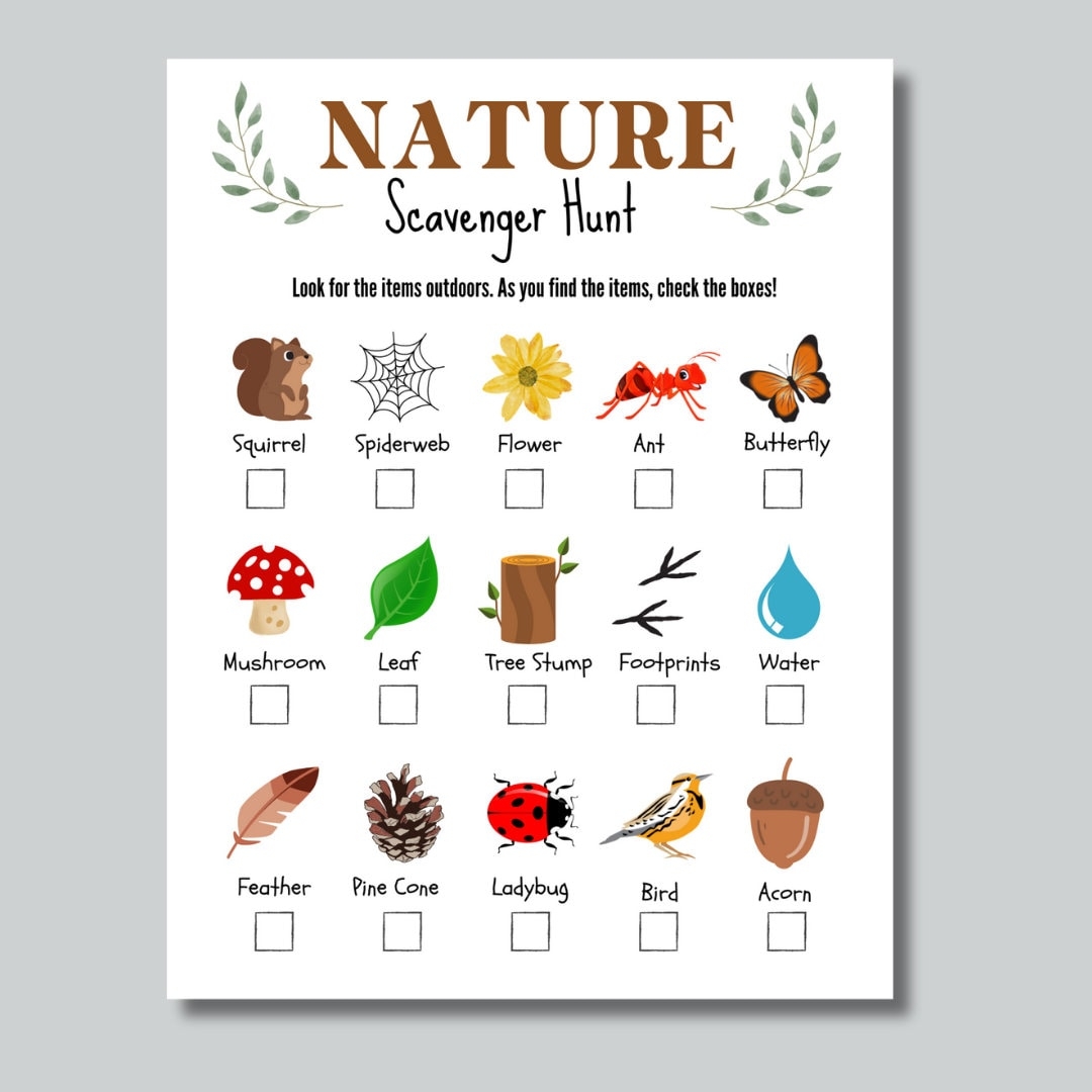 Printable Nature Scavenger Hunt Outdoor Scavenger Hunt Game Kids Camping Games Preschool Outdoor Activity Outdoor Activity Yard Games Etsy UK