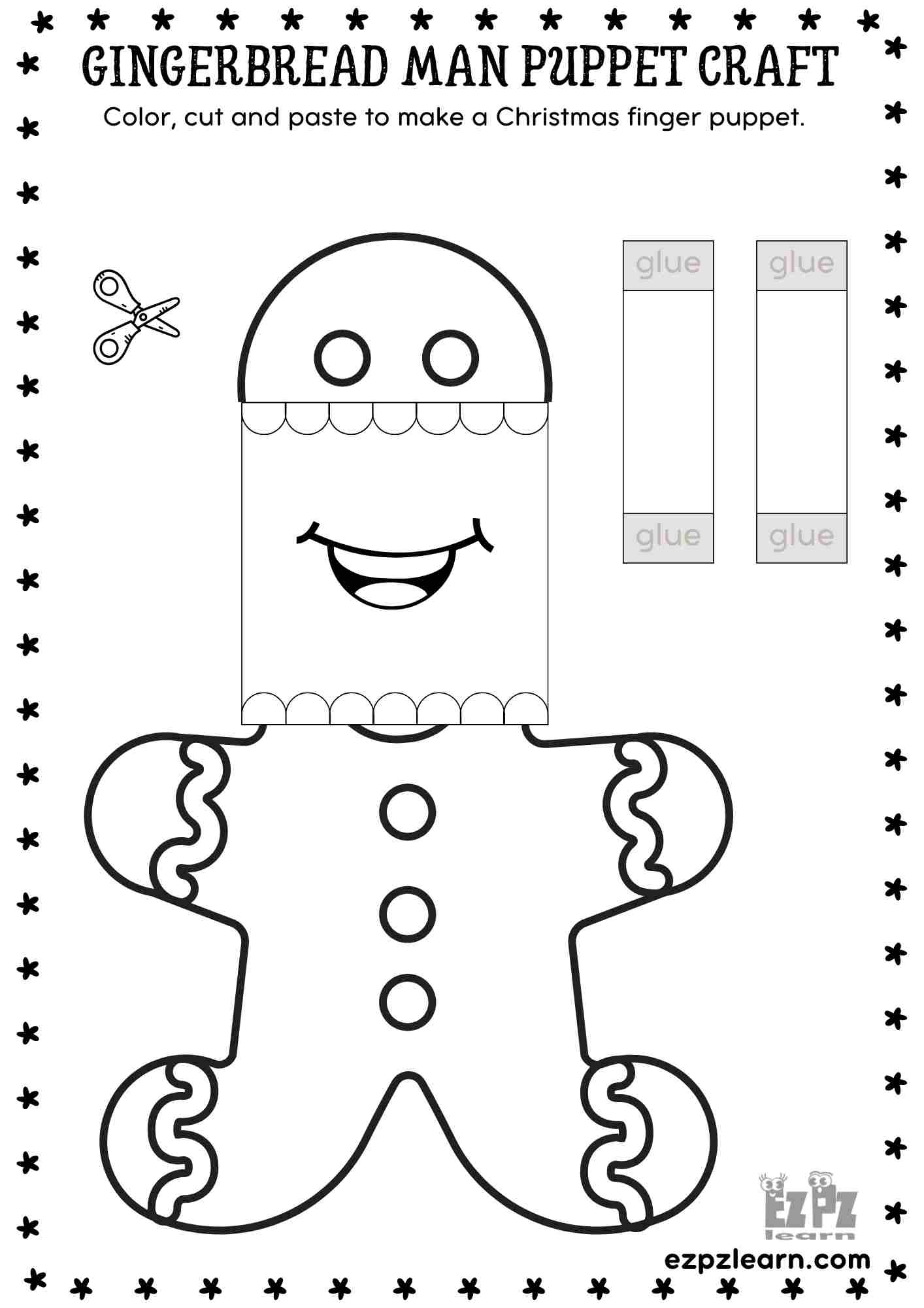 Printable Paper Gingerbread Man Christmas Puppet Festive DIY Craft For Kids Ezpzlearn