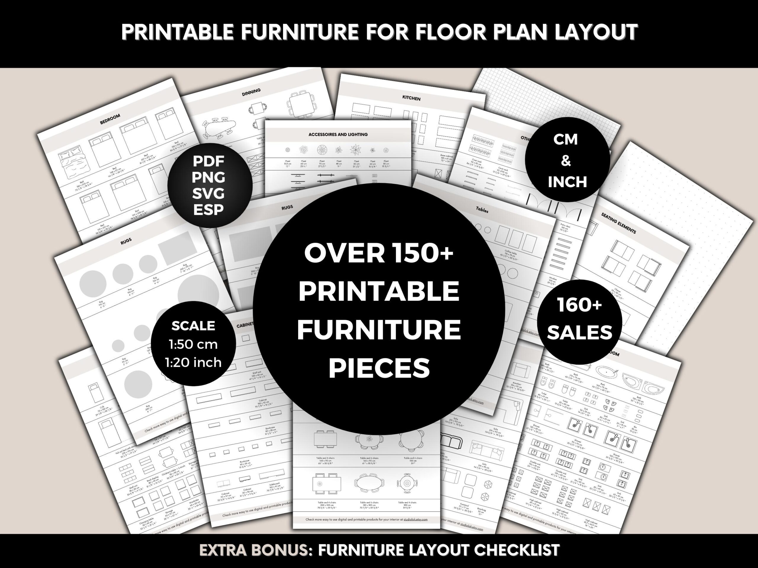 Printable Furniture Templates 1/8 Scale