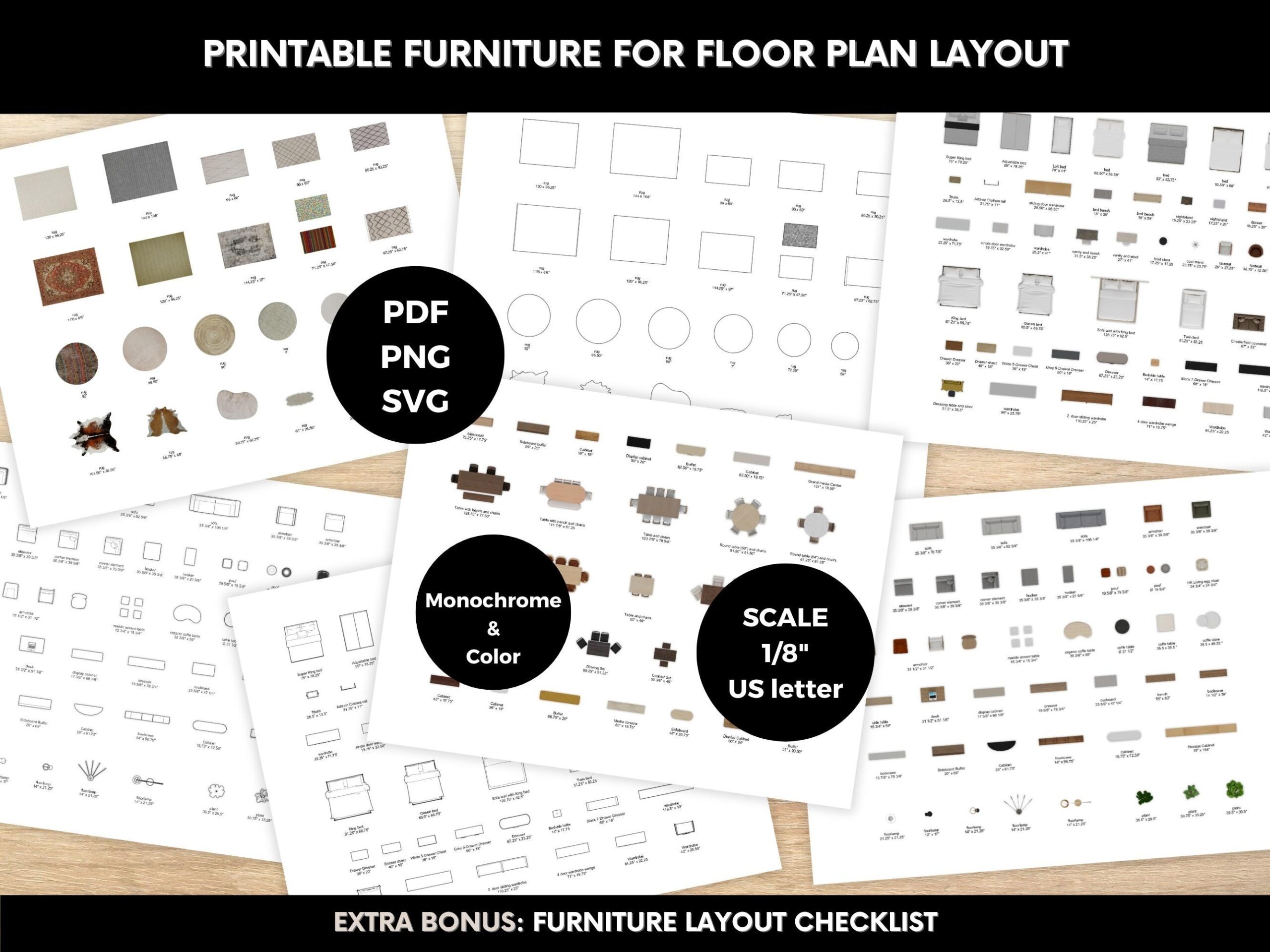 Printable Scale Furniture Templates Interior Design Scale 1 8 DIY Miniature Furniture Cutouts For Floor Plan Layouts Home Decor Planning Etsy