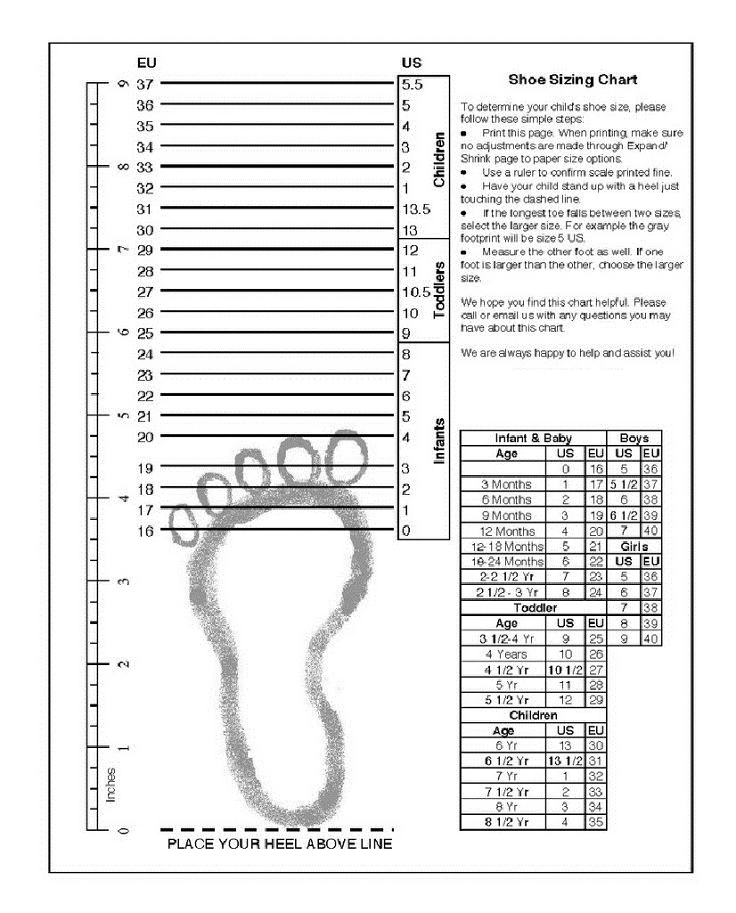 Printable shoe size chart adult 1 Sovereign Lake Nordic Club