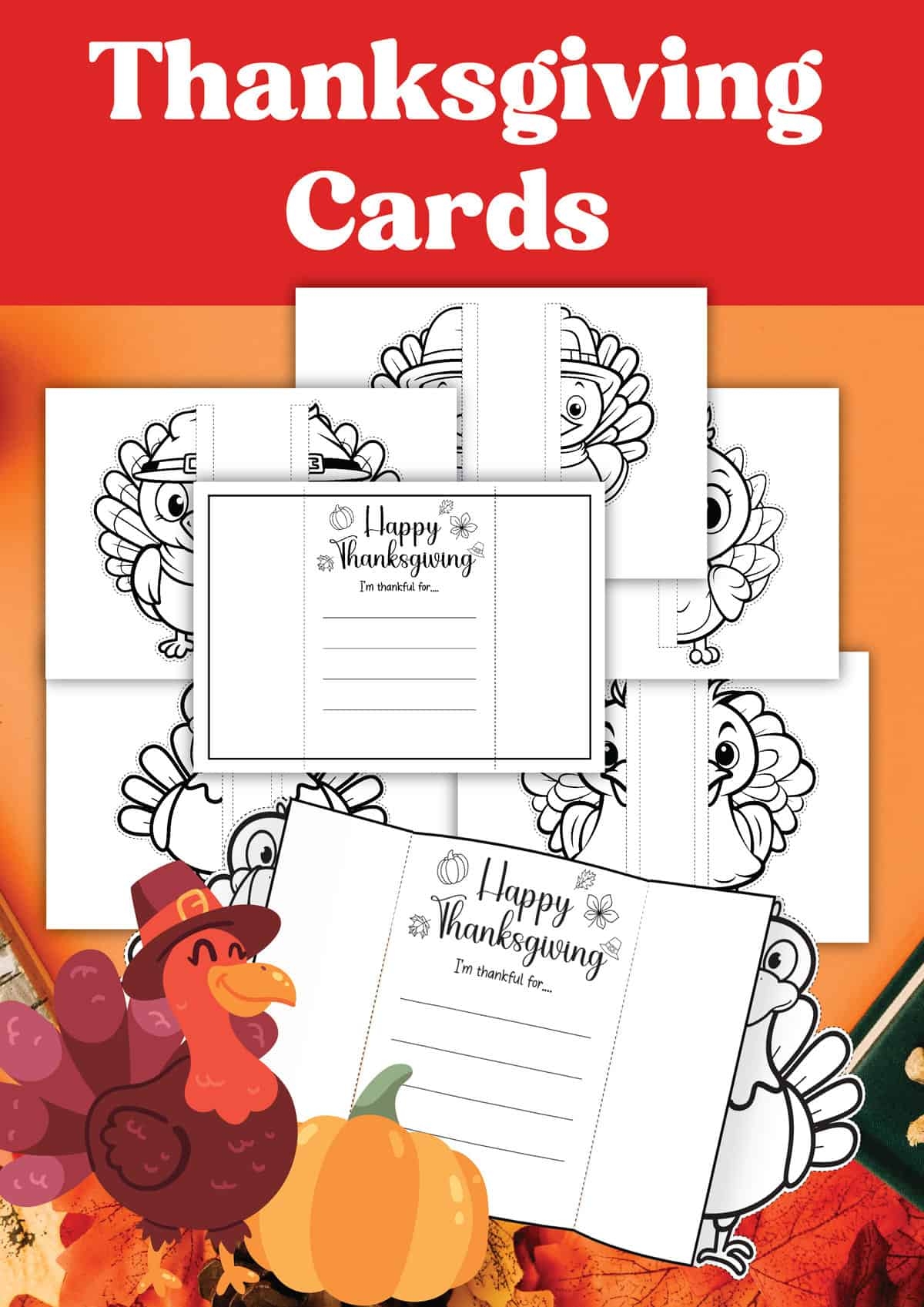 Printable Thanksgiving Cards For Kids To Color 6 PDFs 