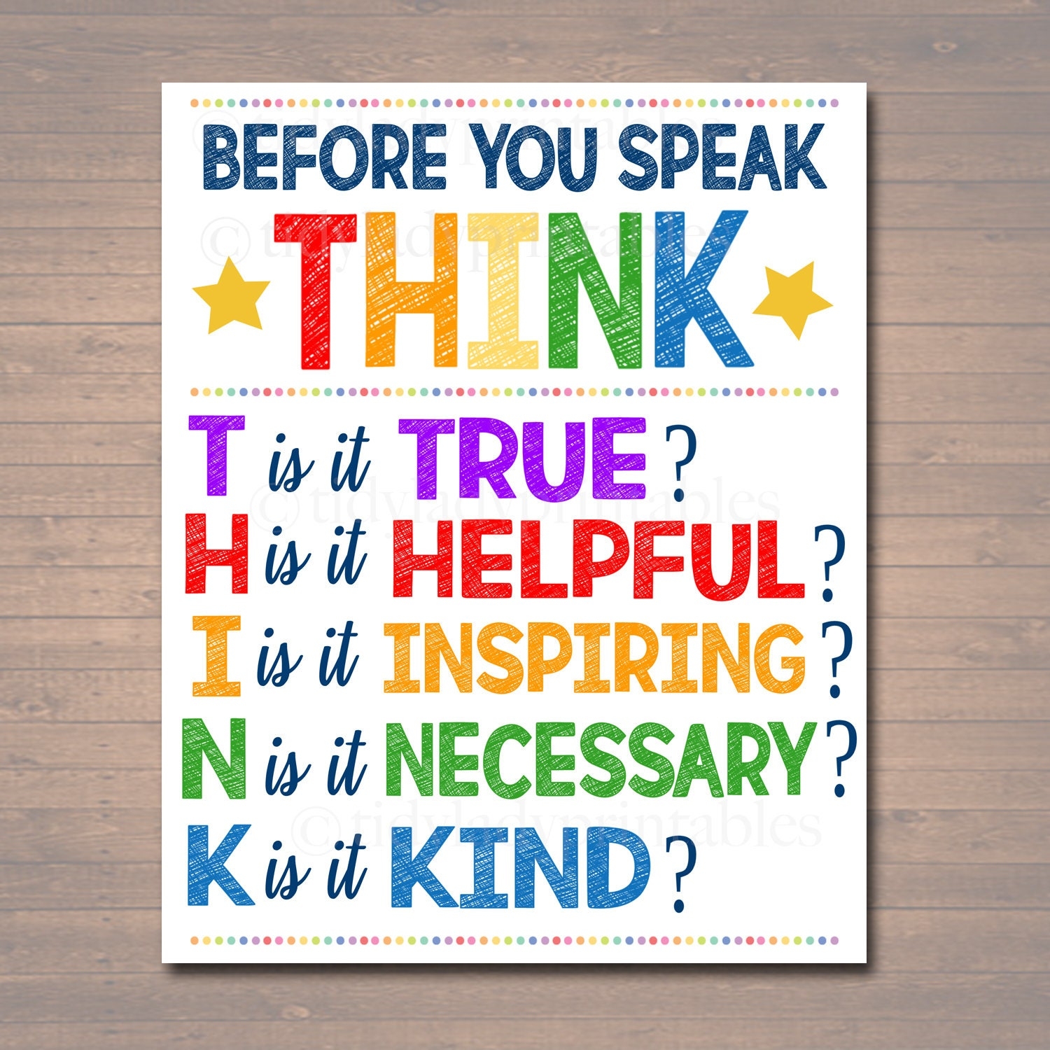 PRINTABLE Think Before You Speak Sign INSTANT DOWNLOAD Printable Classroom Decor Motivational Poster Counselor Art Teacher Printables Etsy