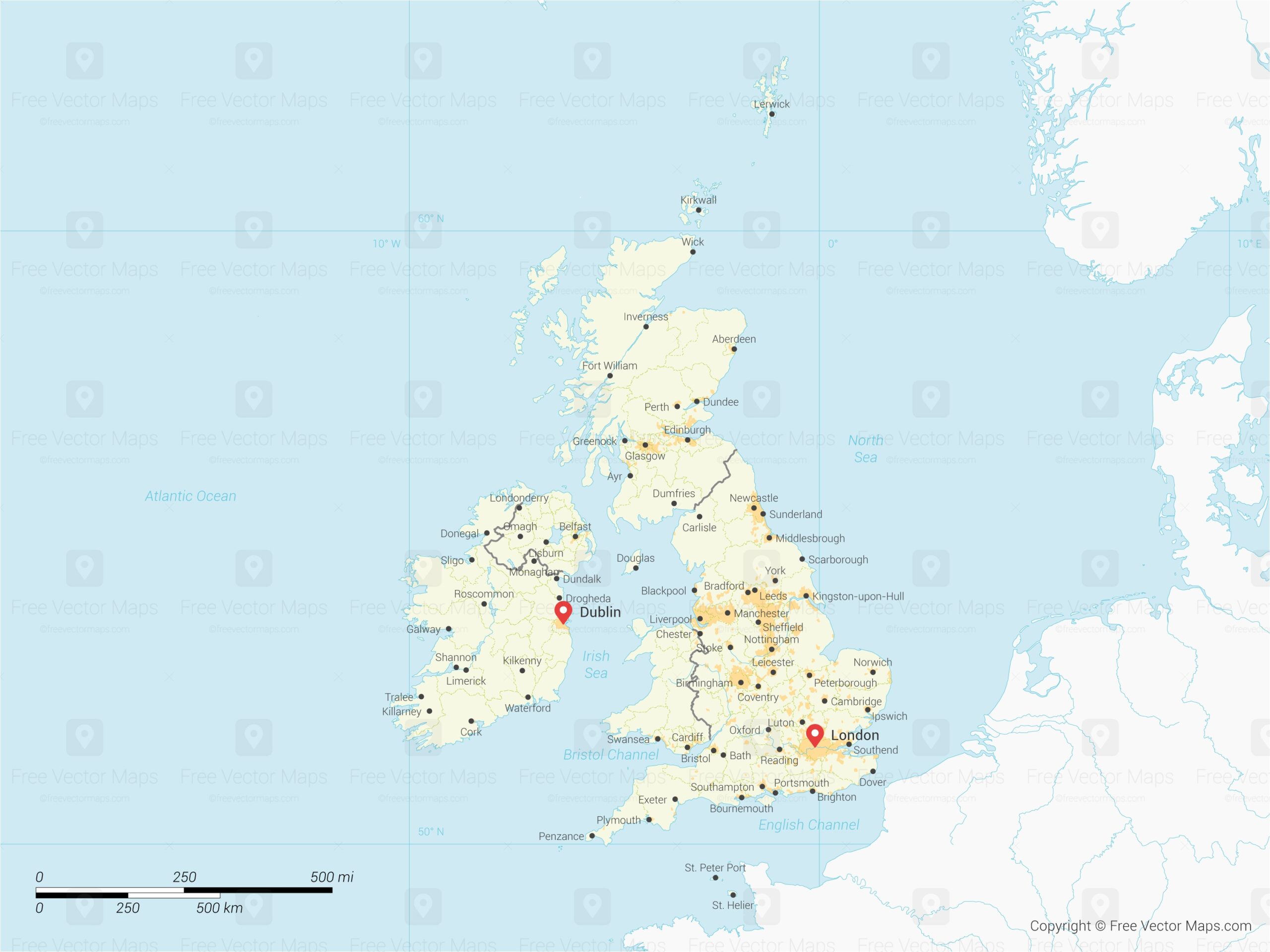 Printable Vector Map Of The United Kingdom Ireland With Regions Free Vector Maps