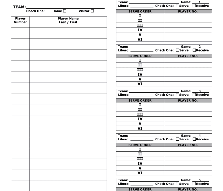 Printable Volleyball Lineup Sheets Fill Online Printable Fillable Blank PdfFiller