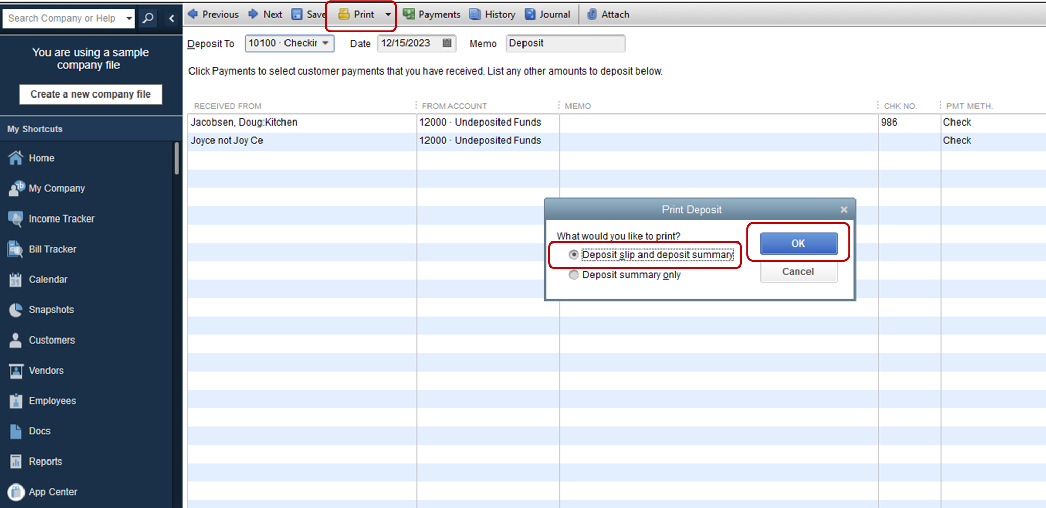 Printing Deposit Slips