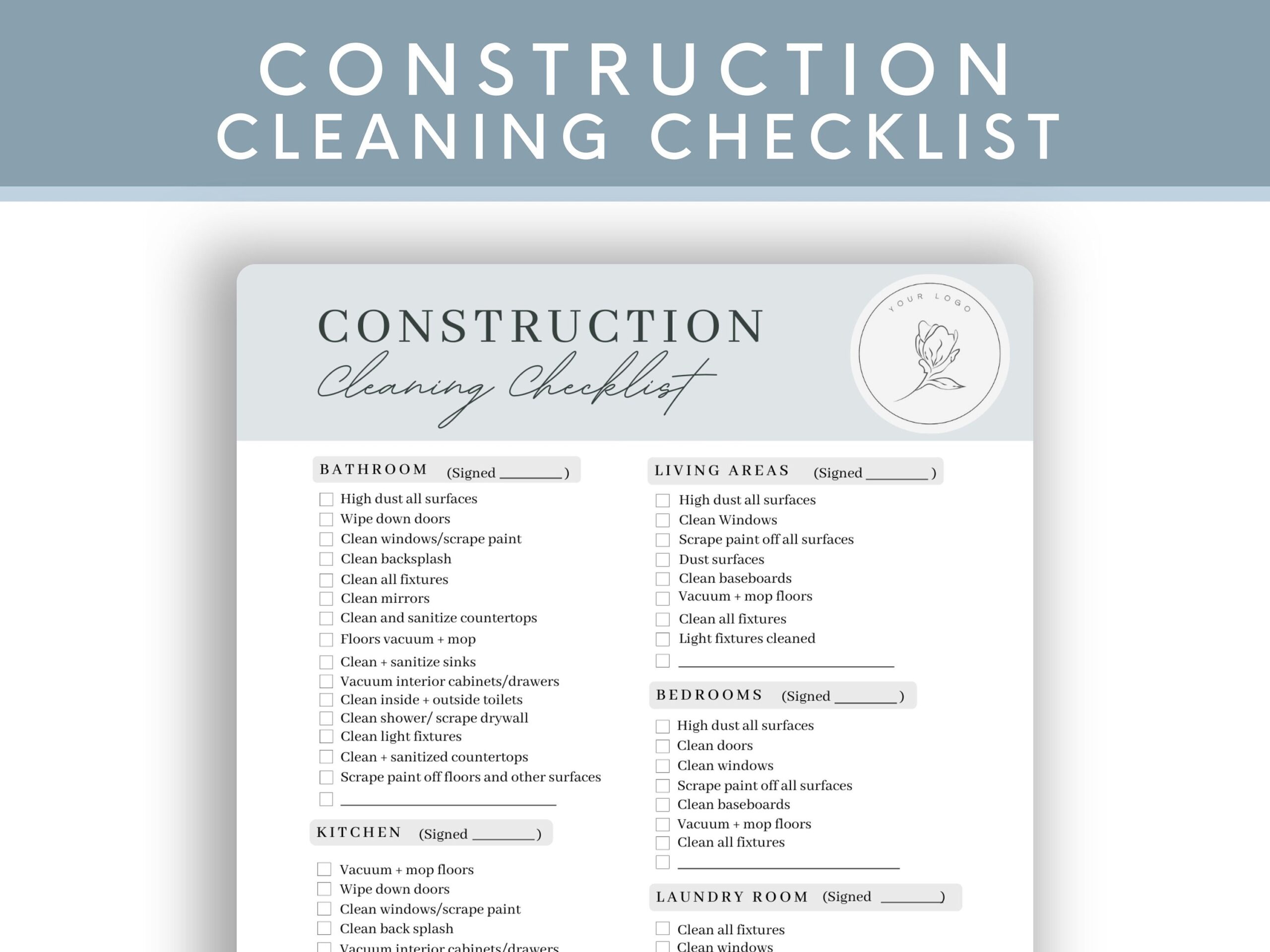 Professional Construction Cleaning Checklist Editable House Construction Cleaning Template Cleaning Service List Cleaning Service Form Etsy