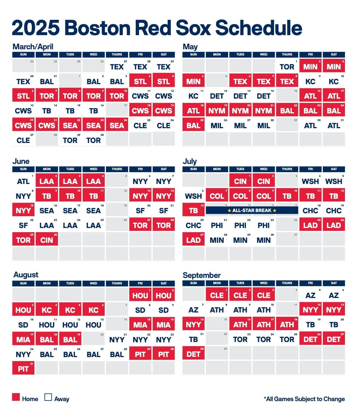 Red Sox Release 2025 Schedule With Opening Day Set For March 27 On The Road Masslive