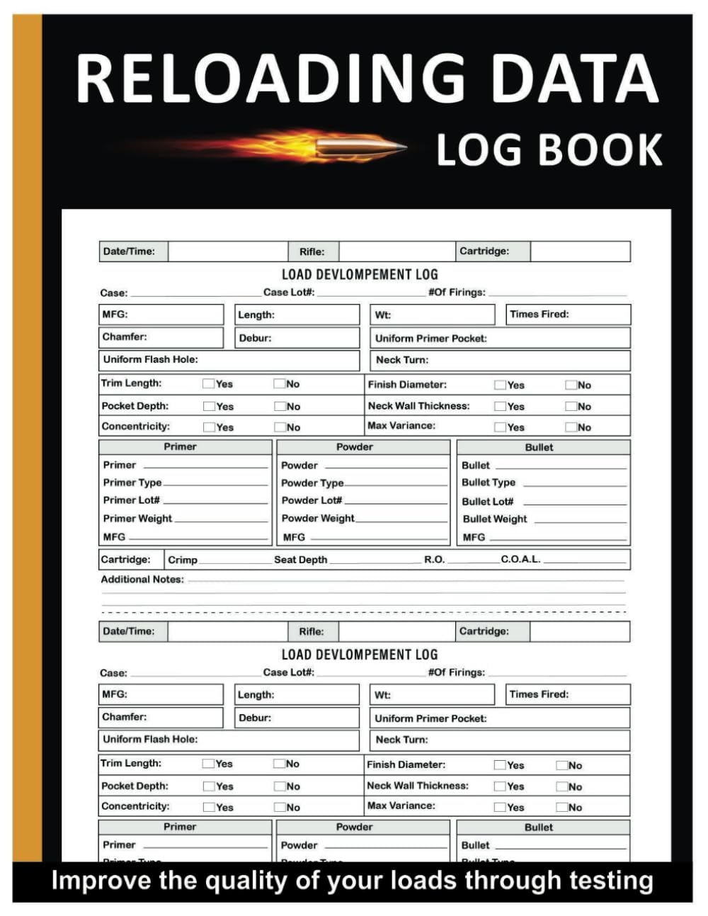 Reloading Data Log Book Ammo Reloading Log Sheets To Track Record Ammunition Handloading Details For Shooters 8 5 X 11 100 Pages Brinton Wendy 9781963578058 Amazon Books