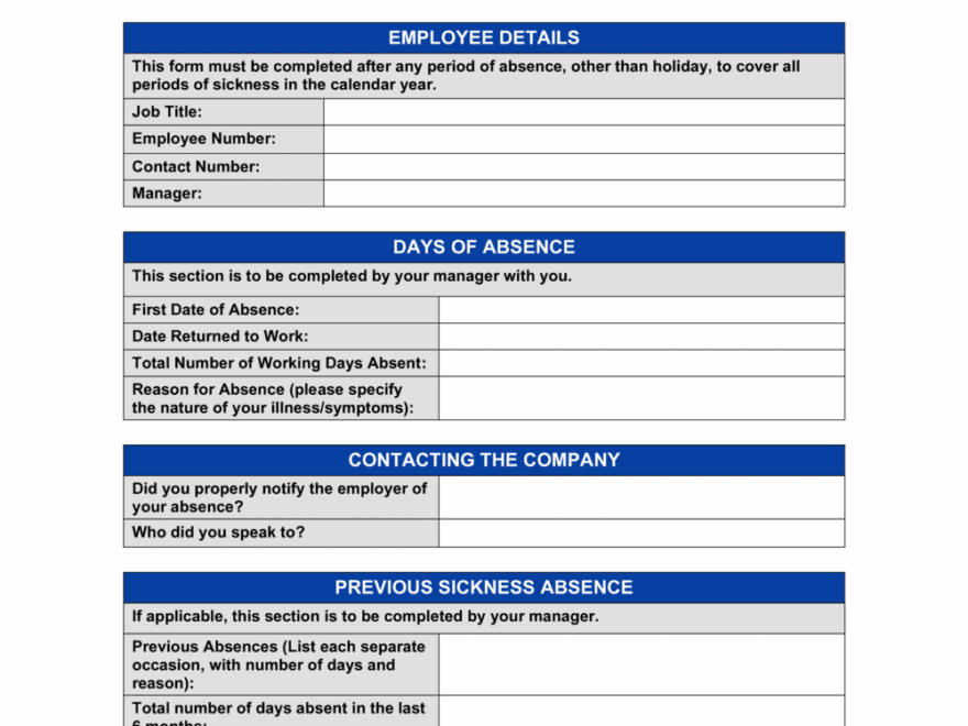 Return To Work Form Template