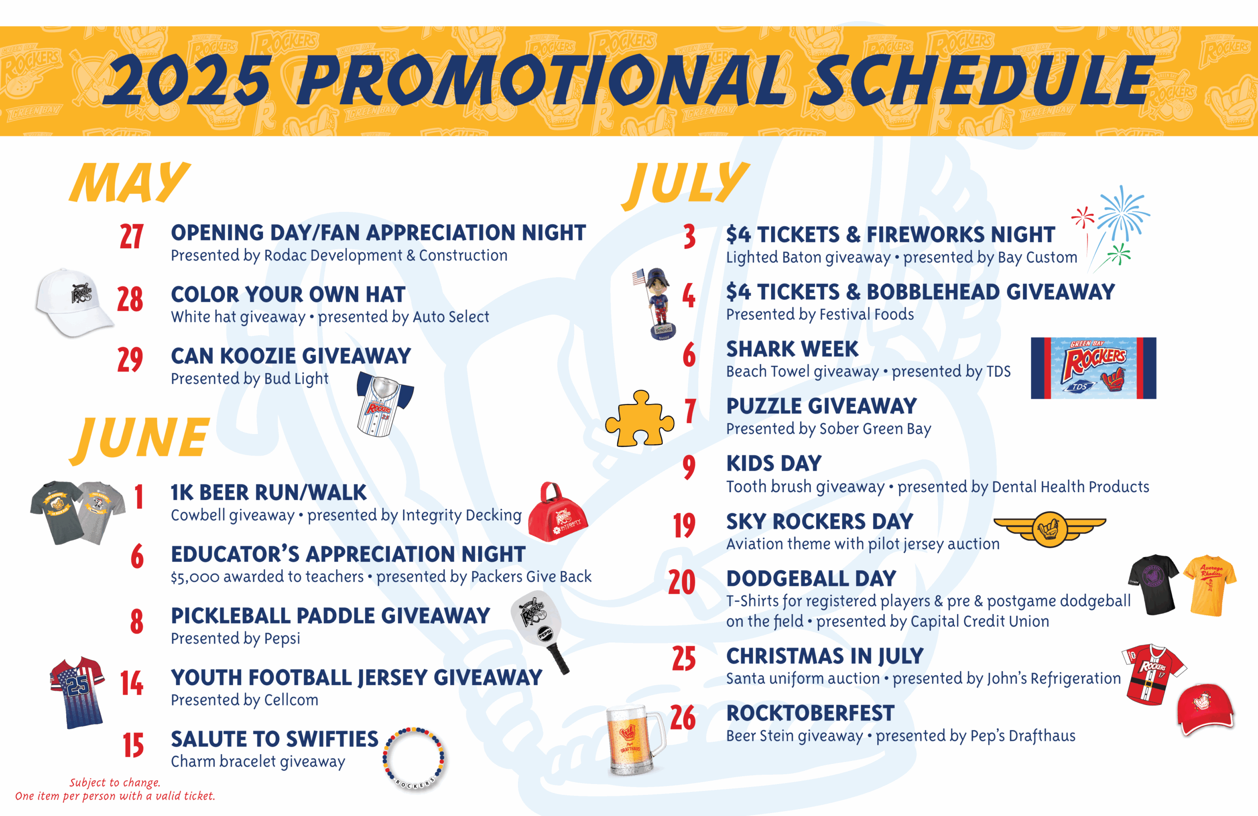 Rockers Announce 2025 Promotional Schedule Green Bay Rockers