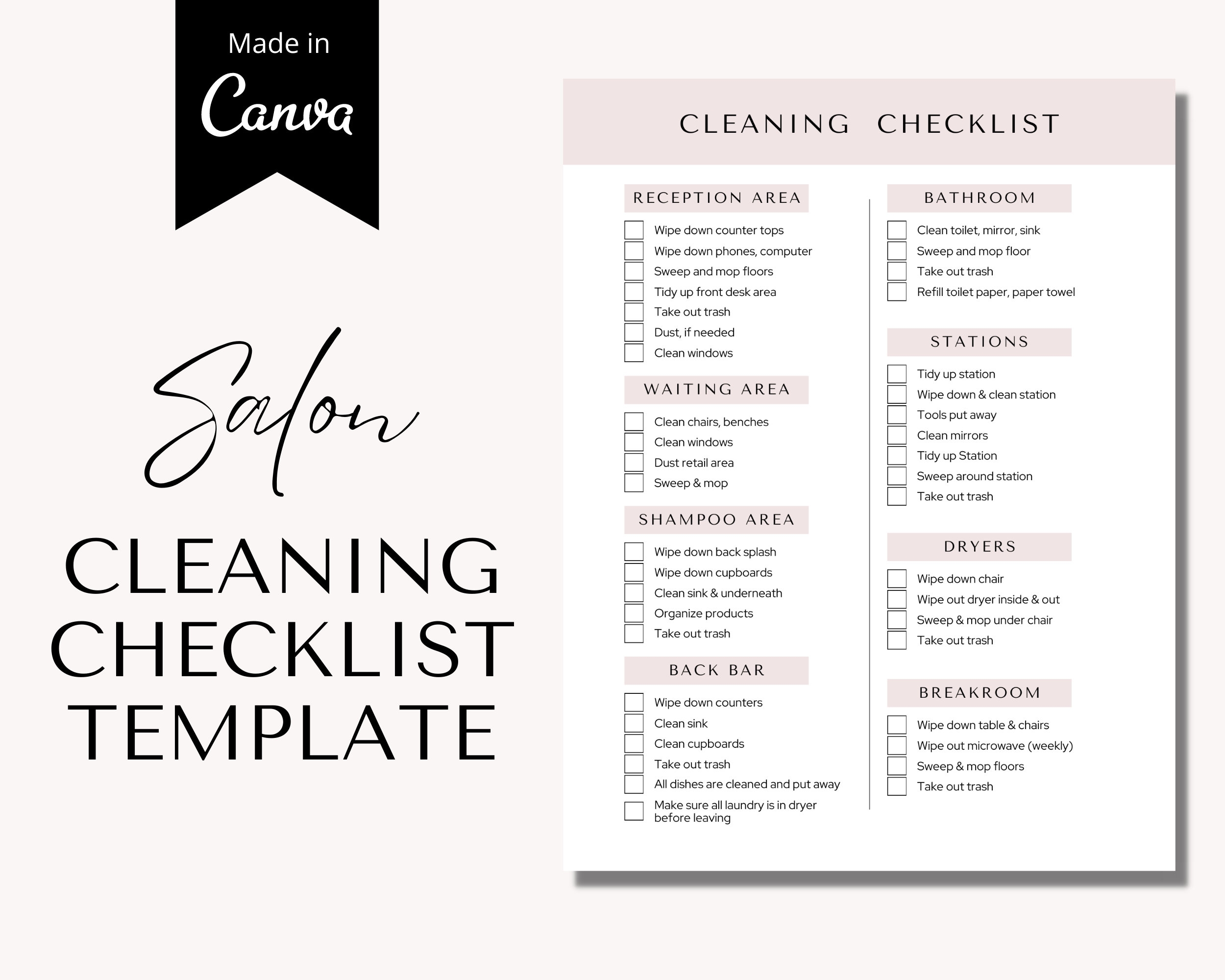 Salon Cleaning Checklist Editable Cleaning Checklist Canva Template Cleaning Checklist Schedule Lashes Cleaning Checklist Hair Nails Etsy