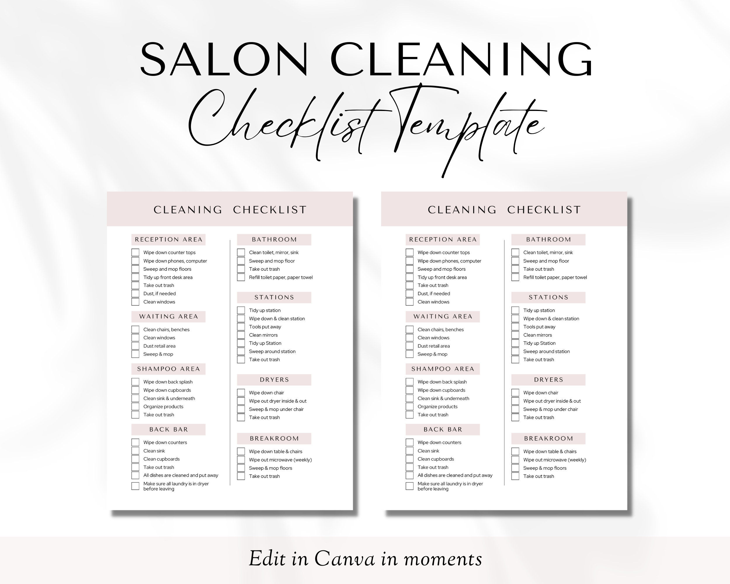 Salon Cleaning Checklist Editable Cleaning Checklist Canva Template Cleaning Checklist Schedule Lashes Cleaning Checklist Hair Nails Etsy