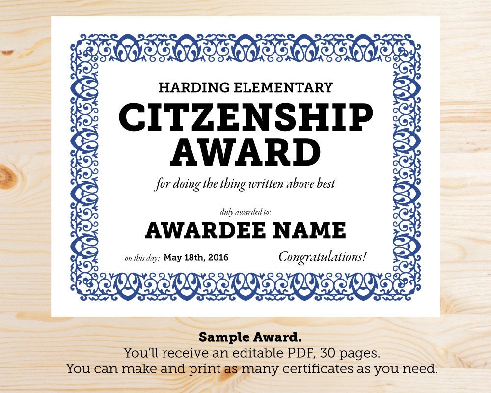 School Award Certificates INSTANT DOWNLOAD PRINTABLE General Purpose Elementary Middle High School Homeschool Blue Etsy