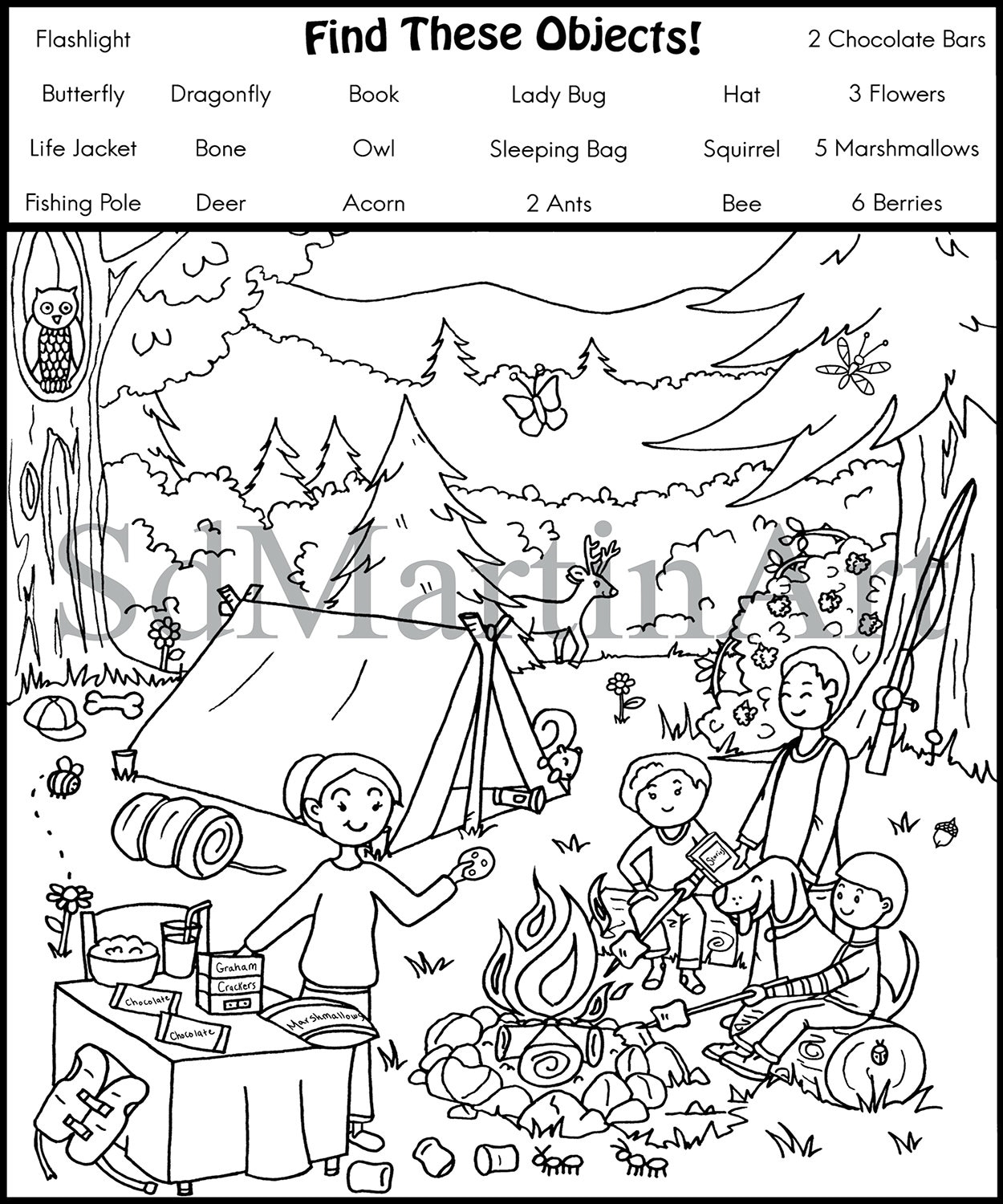 Seek And Find printable Coloring Activity Page For Kids Teens And Adults camping instant Download pdf Etsy