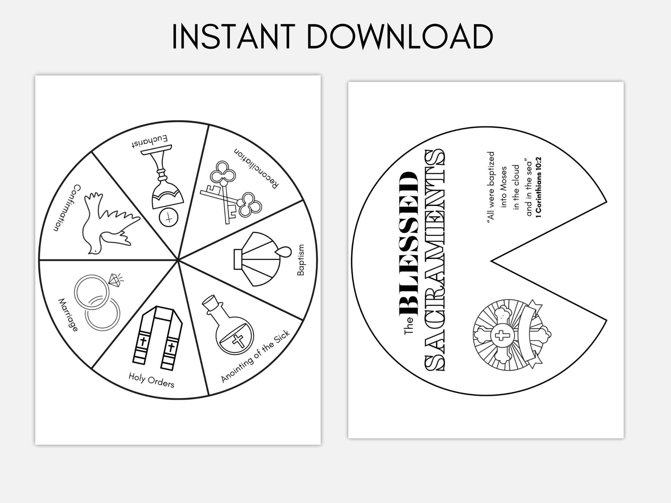 Seven Sacraments Coloring Wheel 7 Sacraments Coloring Page Catachesim CCD CFP Catholic Printable Sacraments Prep First Confession Etsy