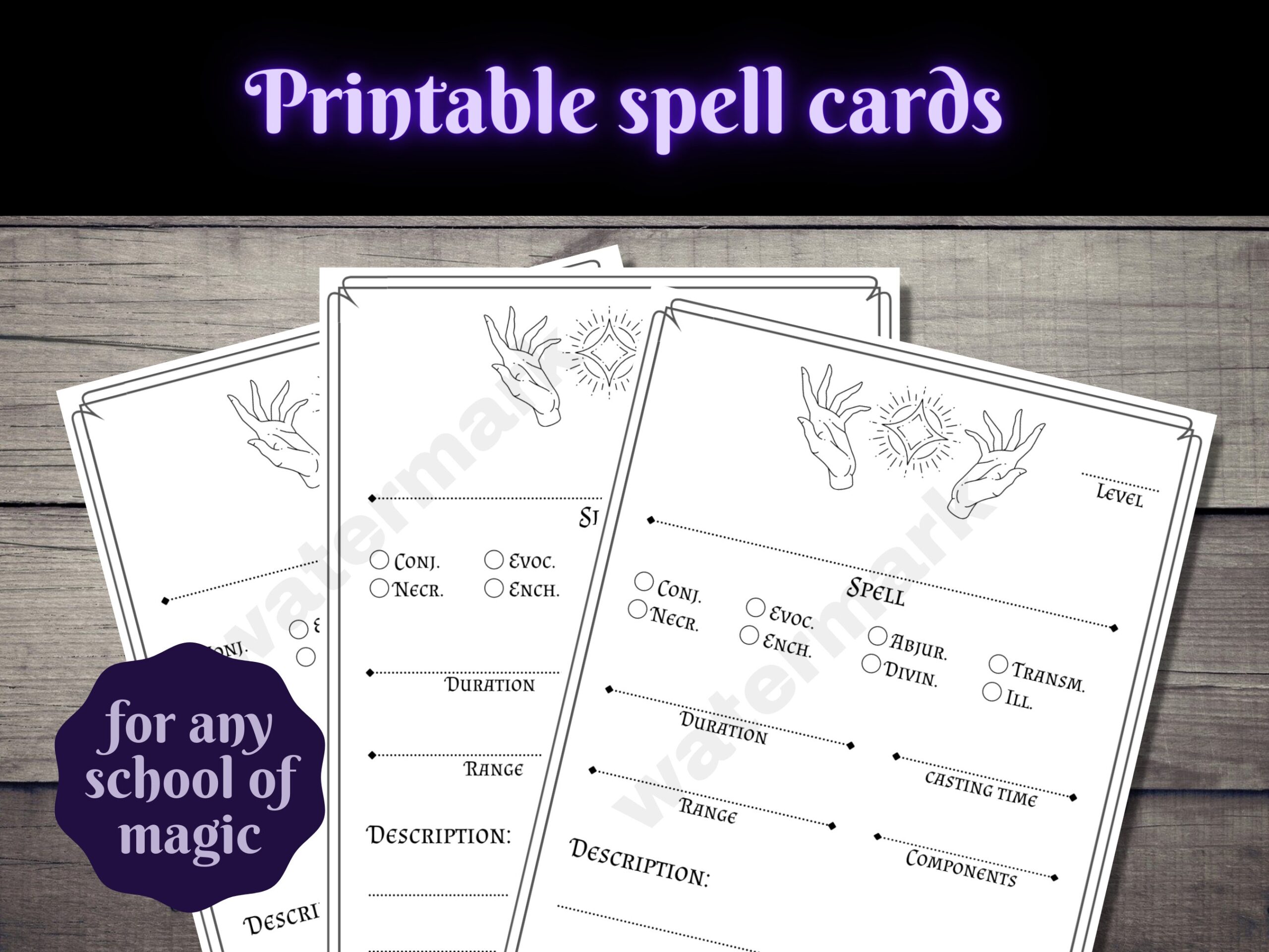 Simple Spell Cards For Dungeons Dragons 5e PRINTABLE Etsy UK