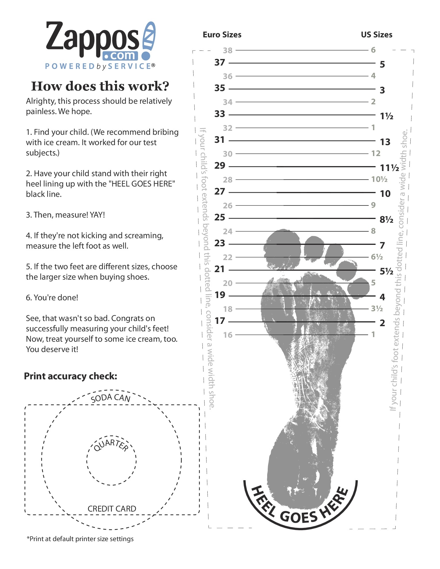 Kids Printable Shoe Size Chart