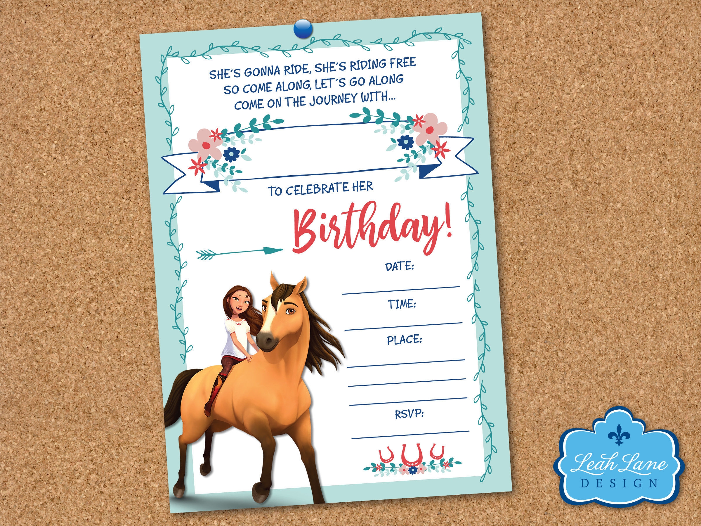 Spirit Riding Free Printable Birthday Party Invitation Horse Party Girl Birthday Lucky Fill In The Blank INSTANT DIGITAL DOWNLOAD Etsy