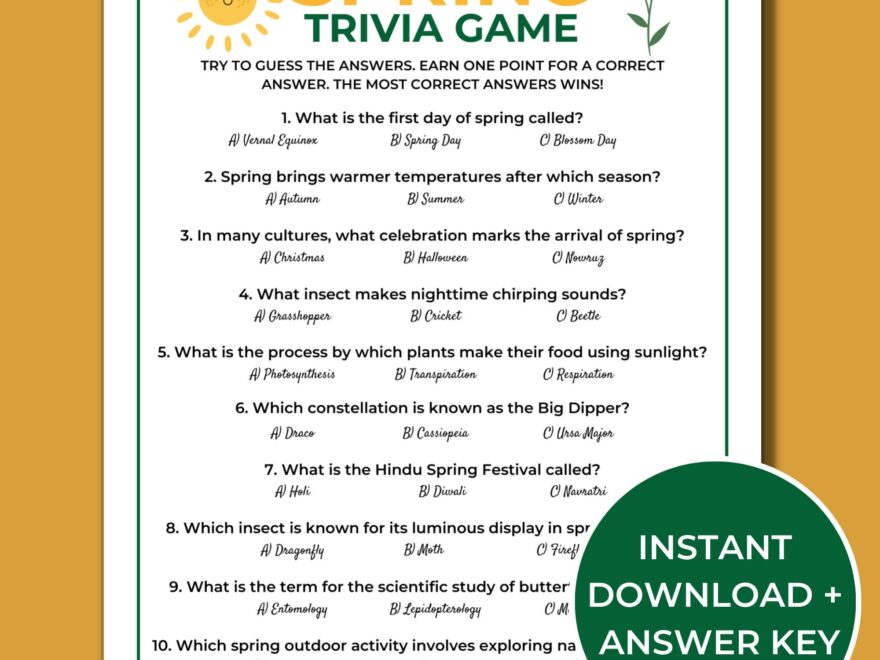 Spring Trivia Game Printable Spring Games Fun Spring Activities For Kids And Adults Spring Questions And Answers Etsy Canada