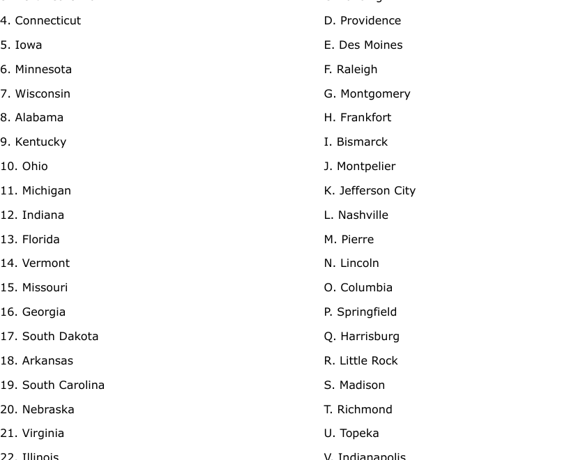 States And Capitals Midwest Worksheet WordMint