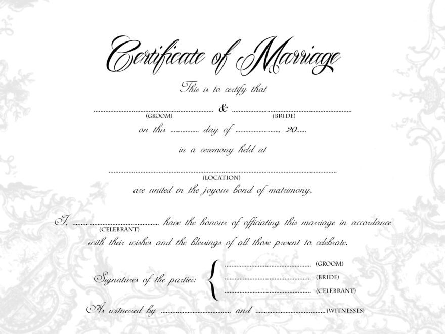 Stylish Wedding Certificate Bride groom A4 US Letter Size Printable Monotone Gold Blank Keepsake Marriage Certificate Etsy