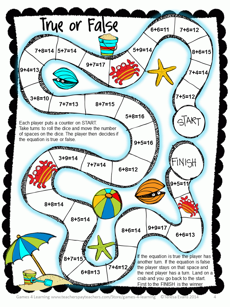 Printable Math Games 4Th Grade
