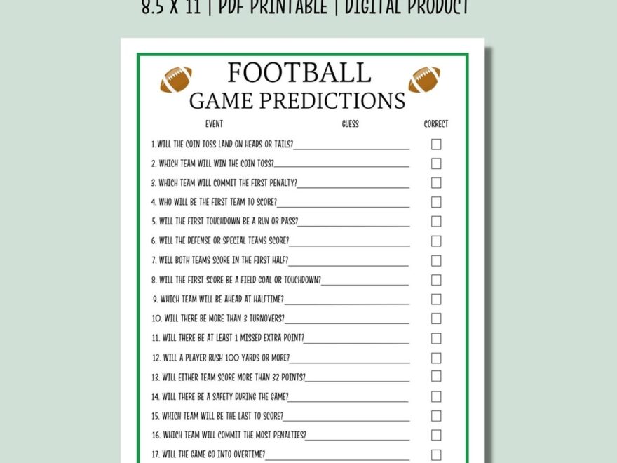 Super Bowl Predictions Game Printable Super Bowl Party Game Super Bowl 2025 Instant Download Game Football Betting Etsy