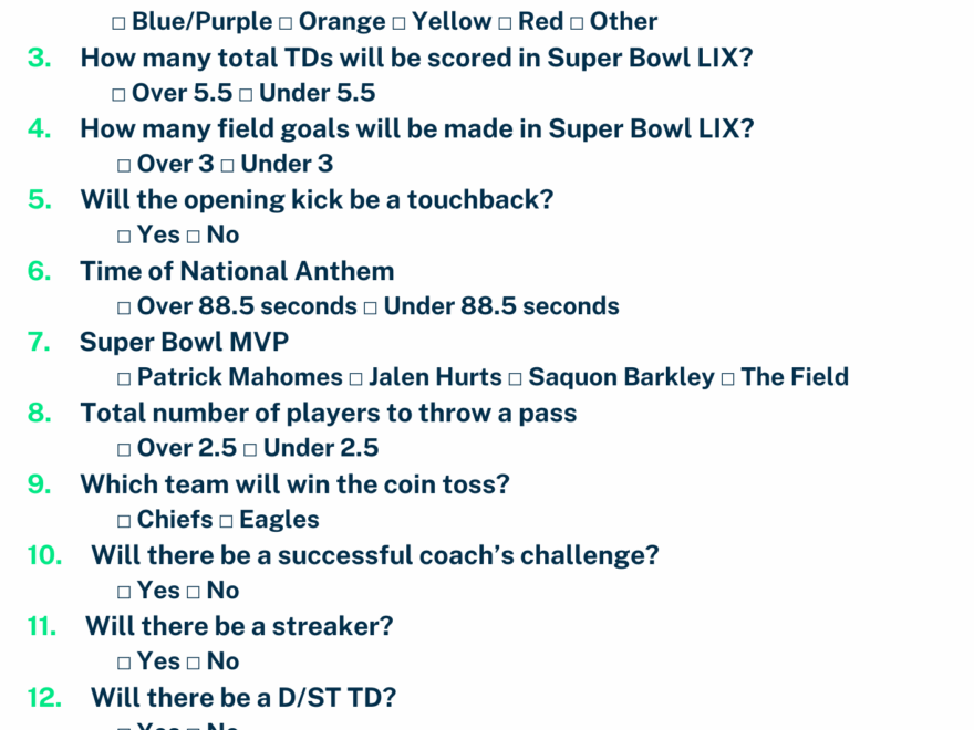 Super Bowl Prop Sheet The Best Printable Super Bowl Party Prop Sheet For 2025 Oddschecker