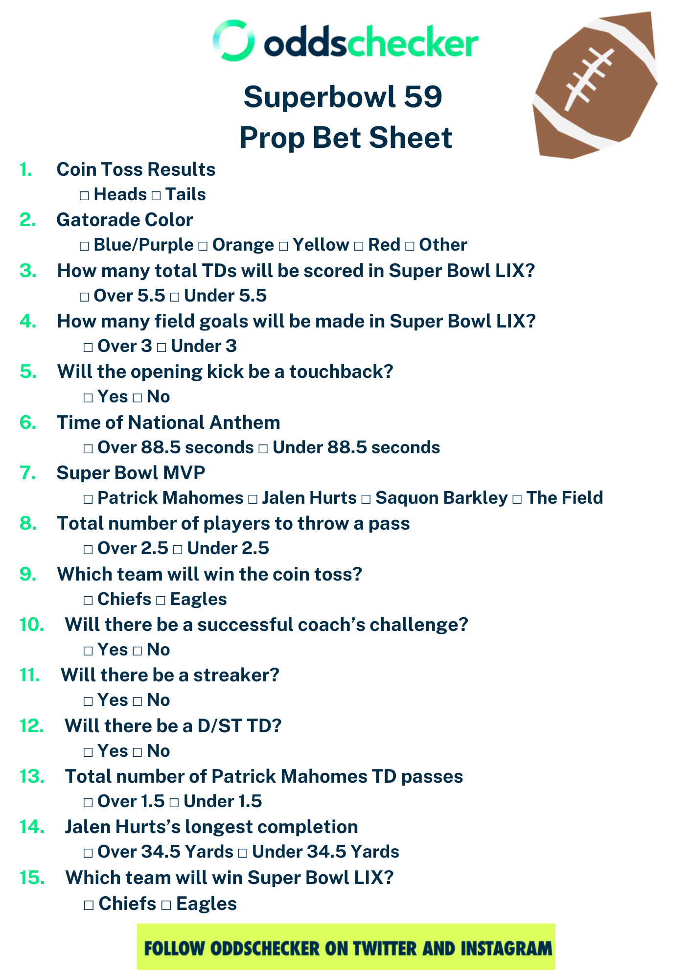 Super Bowl Prop Sheet The Best Printable Super Bowl Party Prop Sheet For 2025 Oddschecker