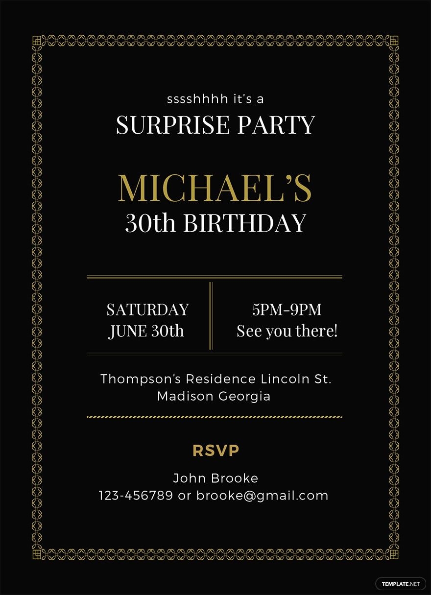 Surprise Party Invitation Template In Illustrator Word Publisher PSD Pages Outlook Download Template