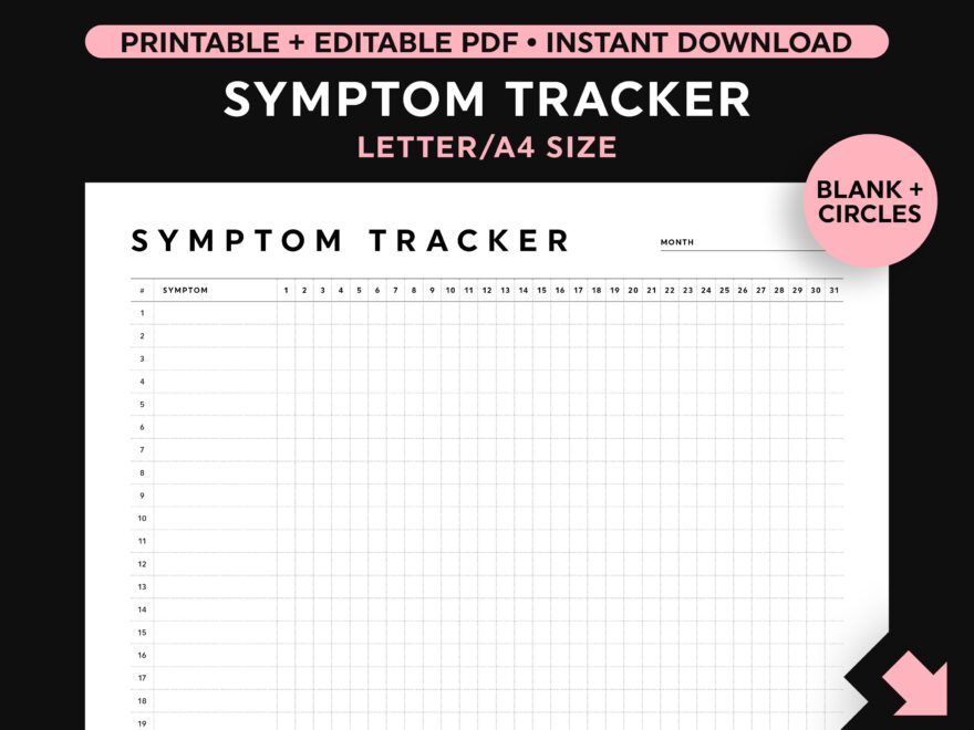 Symptom Tracker Template Monthly Symptom Tracker Printable Chronic Illness Medical Tracker Editable Fillable Symptom Tracker Etsy
