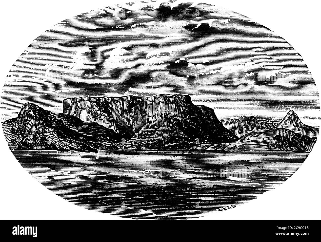 Table Mountain Is A Mountain In South Africa Having Shape Of Table And Sea Around Vintage Line Drawing Or Engraving Illustration Stock Vector Image Art Alamy