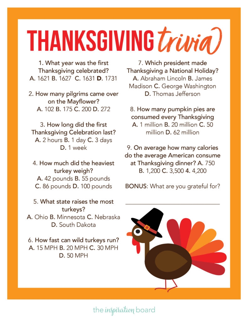 Thanksgiving Trivia FREE Printable The Inspiration Board