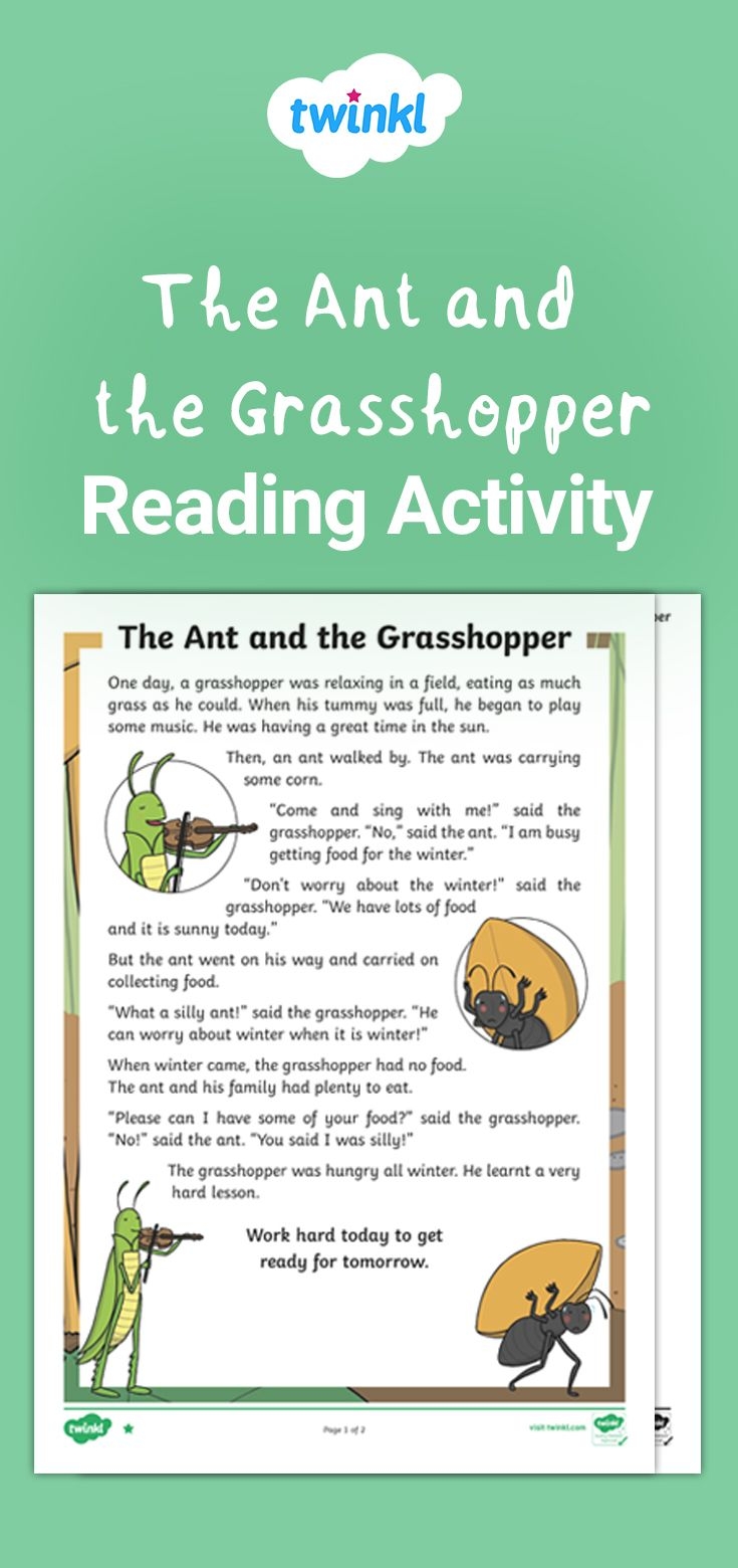 Ant And The Grasshopper Printable Story