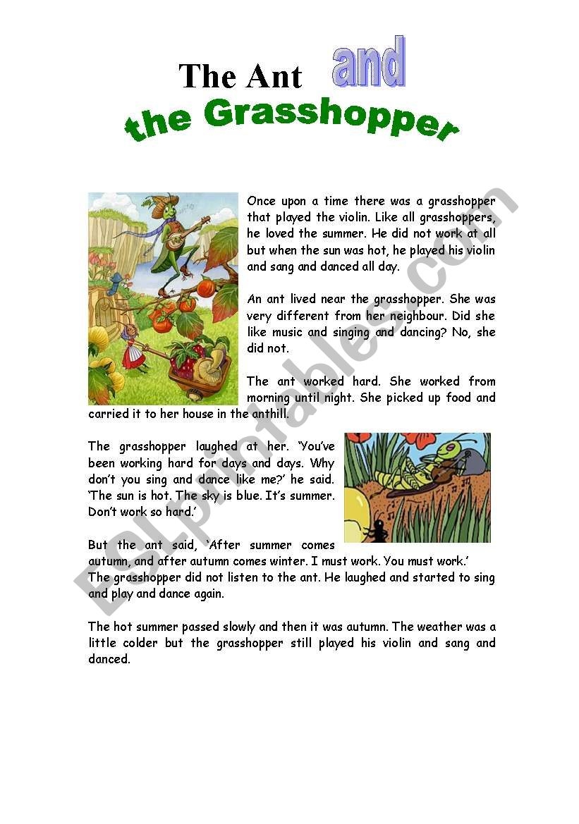 The Ant And The Grasshopper ESL Worksheet By Silviana s