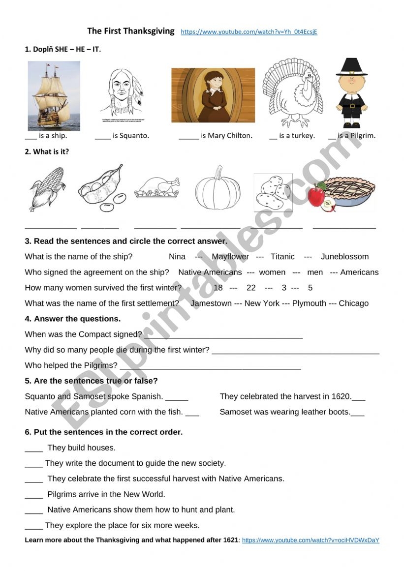The First Thanksgiving ESL Worksheet By Edemianova