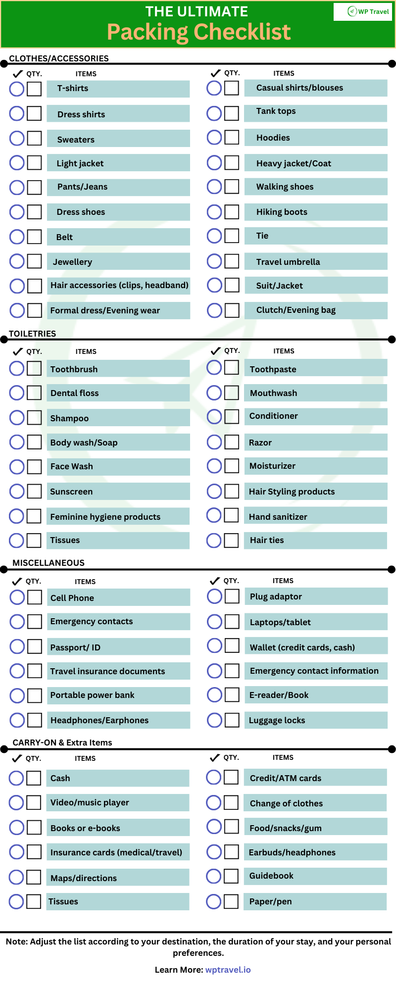 Printable Carry On Packing List