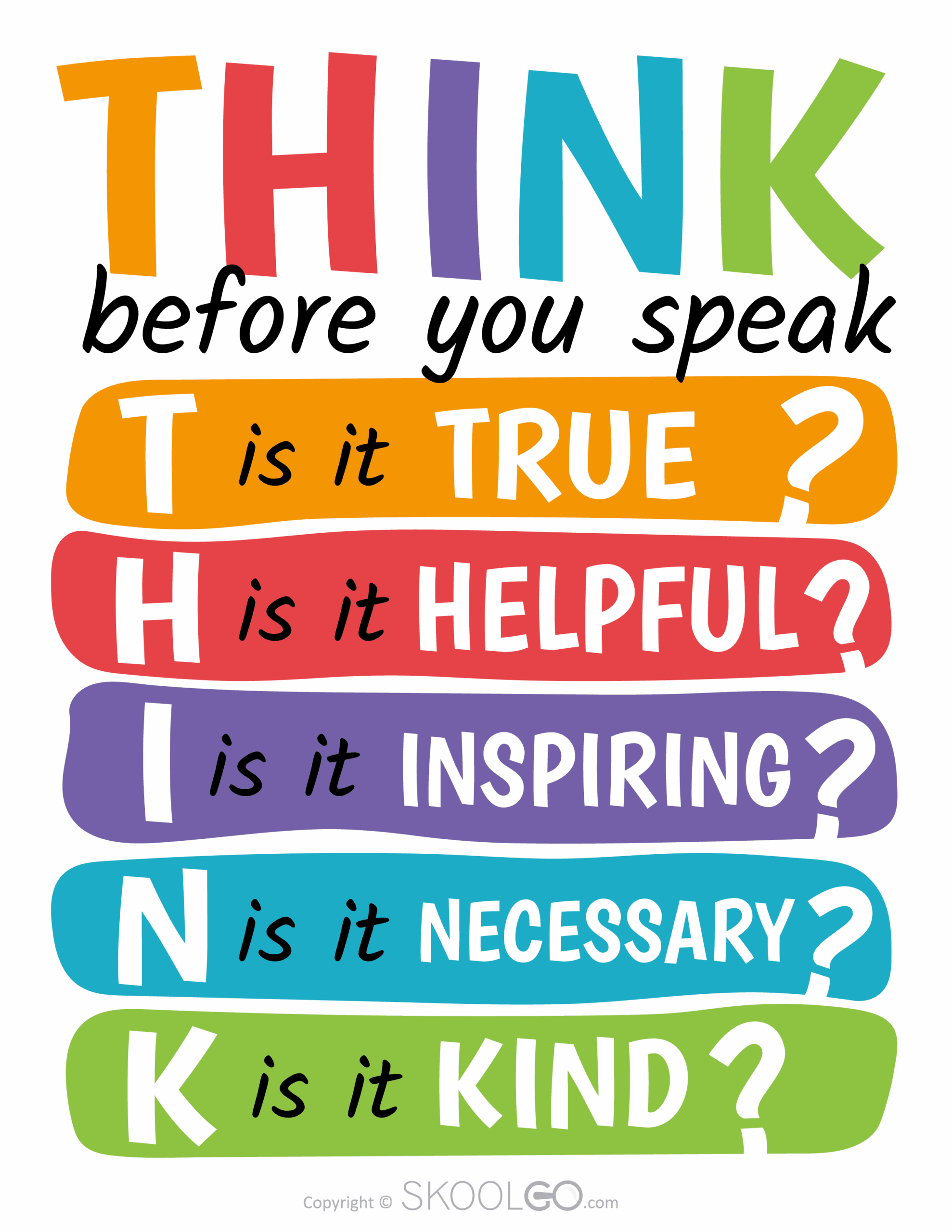 Think Before You Speak Free Classroom Poster SKOOLGO