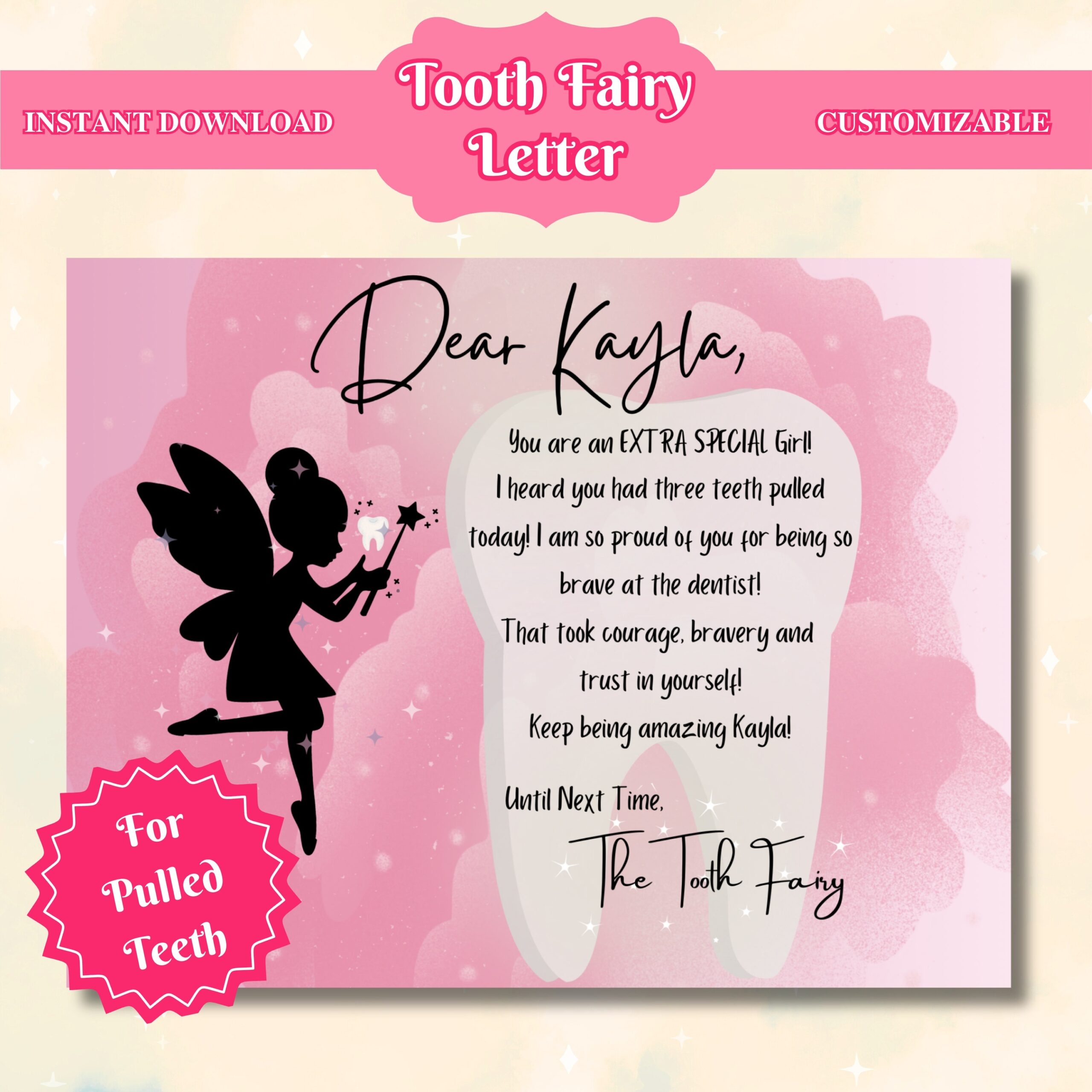 Tooth Fairy Letter First Pulled Tooth Letter From The Tooth Fairy Tooth Fairy Note Certificate Receipt For Boy Or Girl Proud Note Etsy