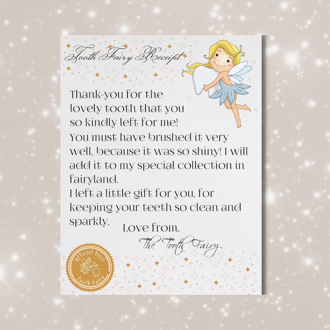 Tooth Fairy Letter Printable Digital Download Tooth Fairy Gift Tooth Fairy Note Tooth Fairy Printable First Tooth Tooth Fairy Receipt Etsy Australia