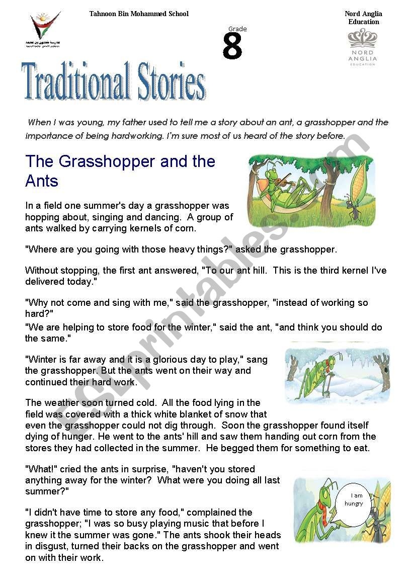 Tradidional Stories the Grasshopper And The Ant ESL Worksheet By Hanen