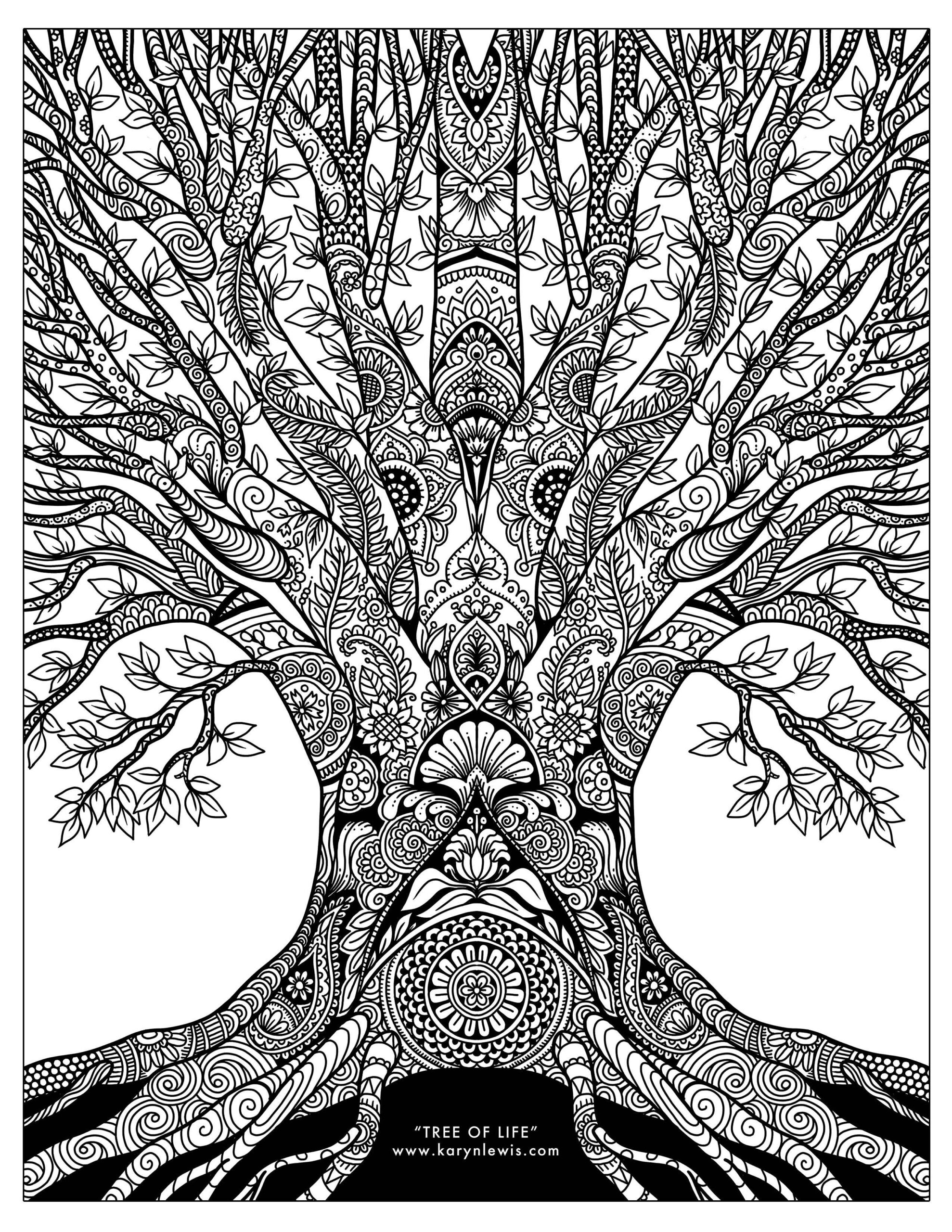 Tree Of Life Doodle Art Free Adult Coloring Page Karyn Lewis Illustration