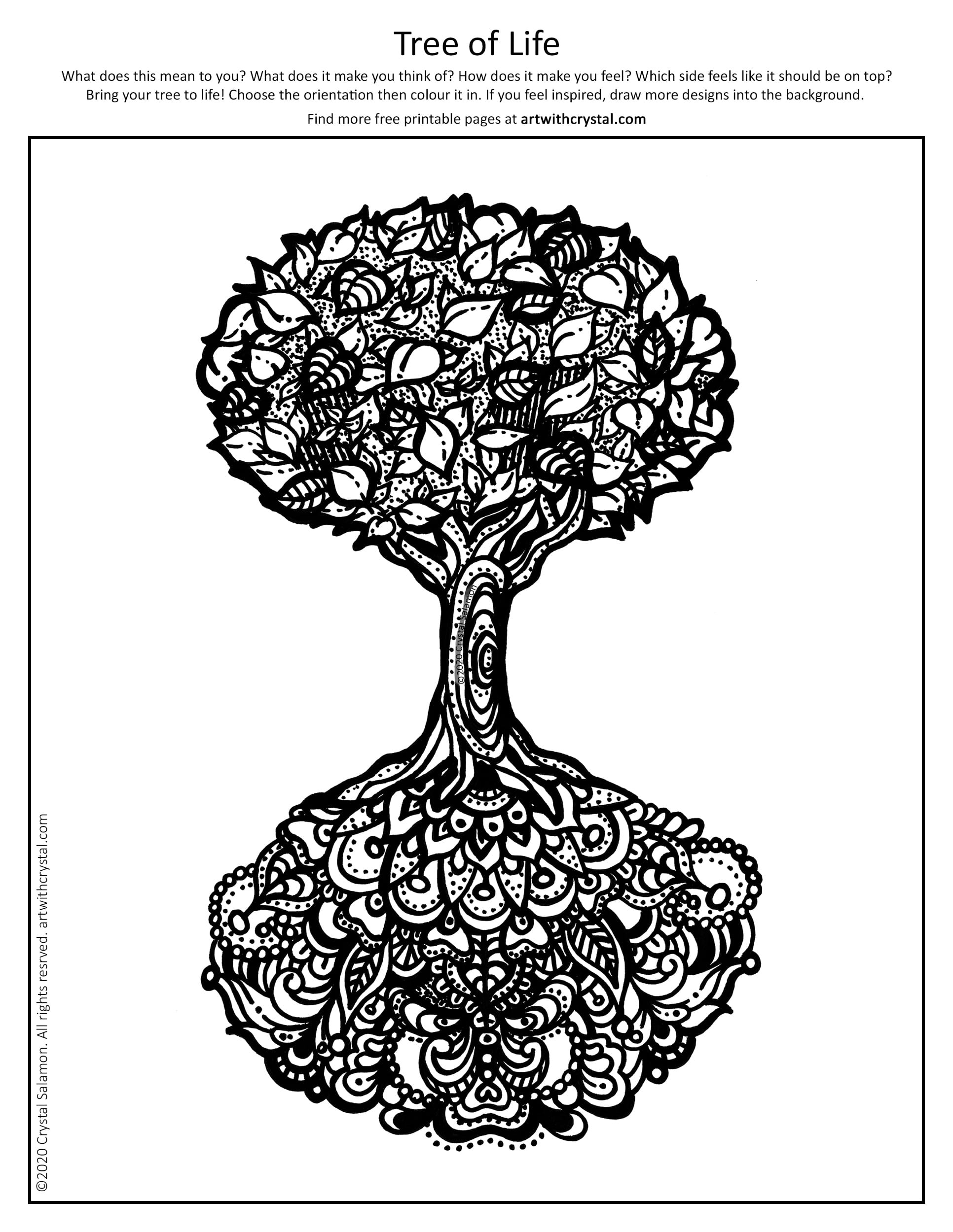 Tree Of Life FREE Printable Art With Crystal Colouring Page