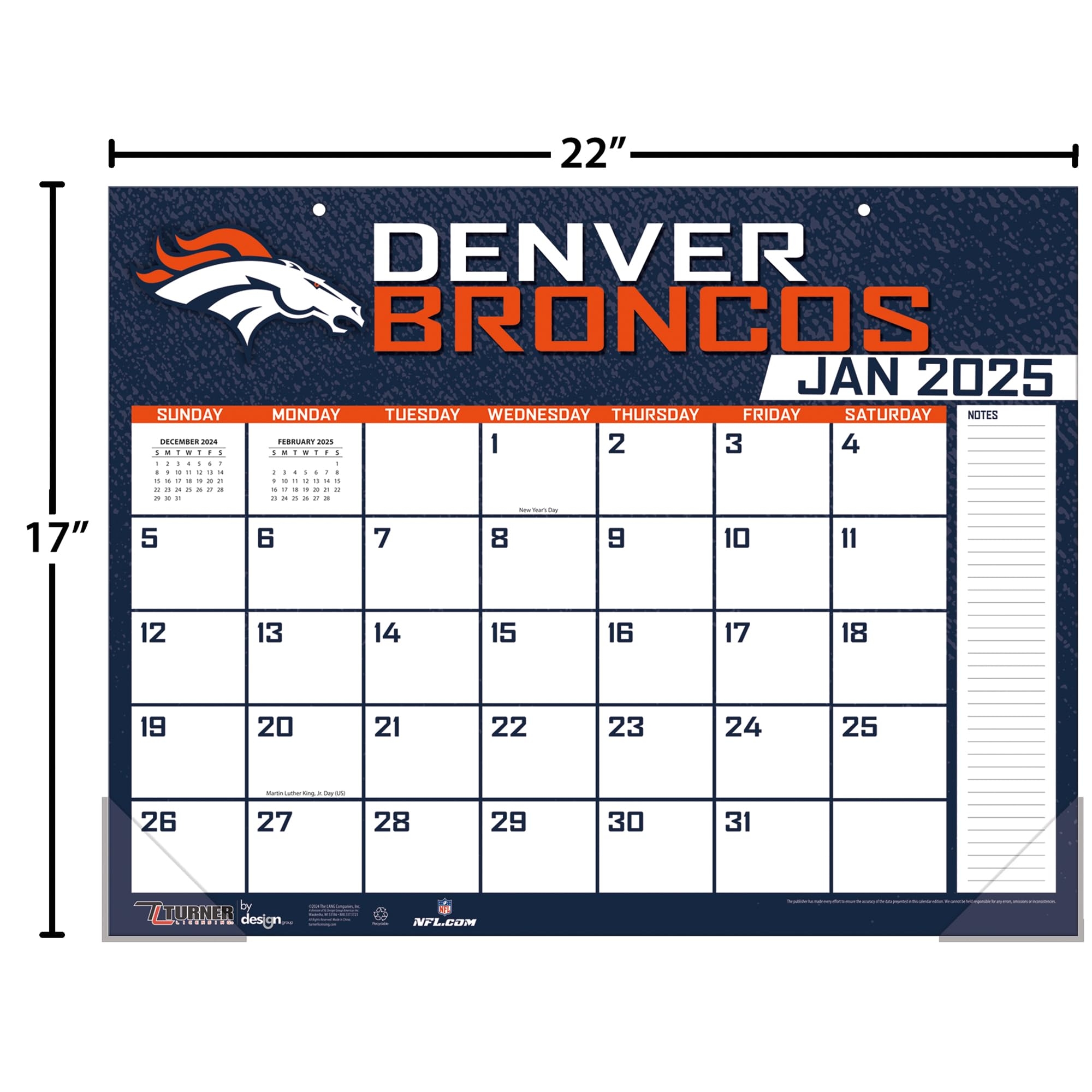 Turner Sports Denver Broncos 2025 22x17 Desk Calendar 25998061535 Amazon ca Office Products